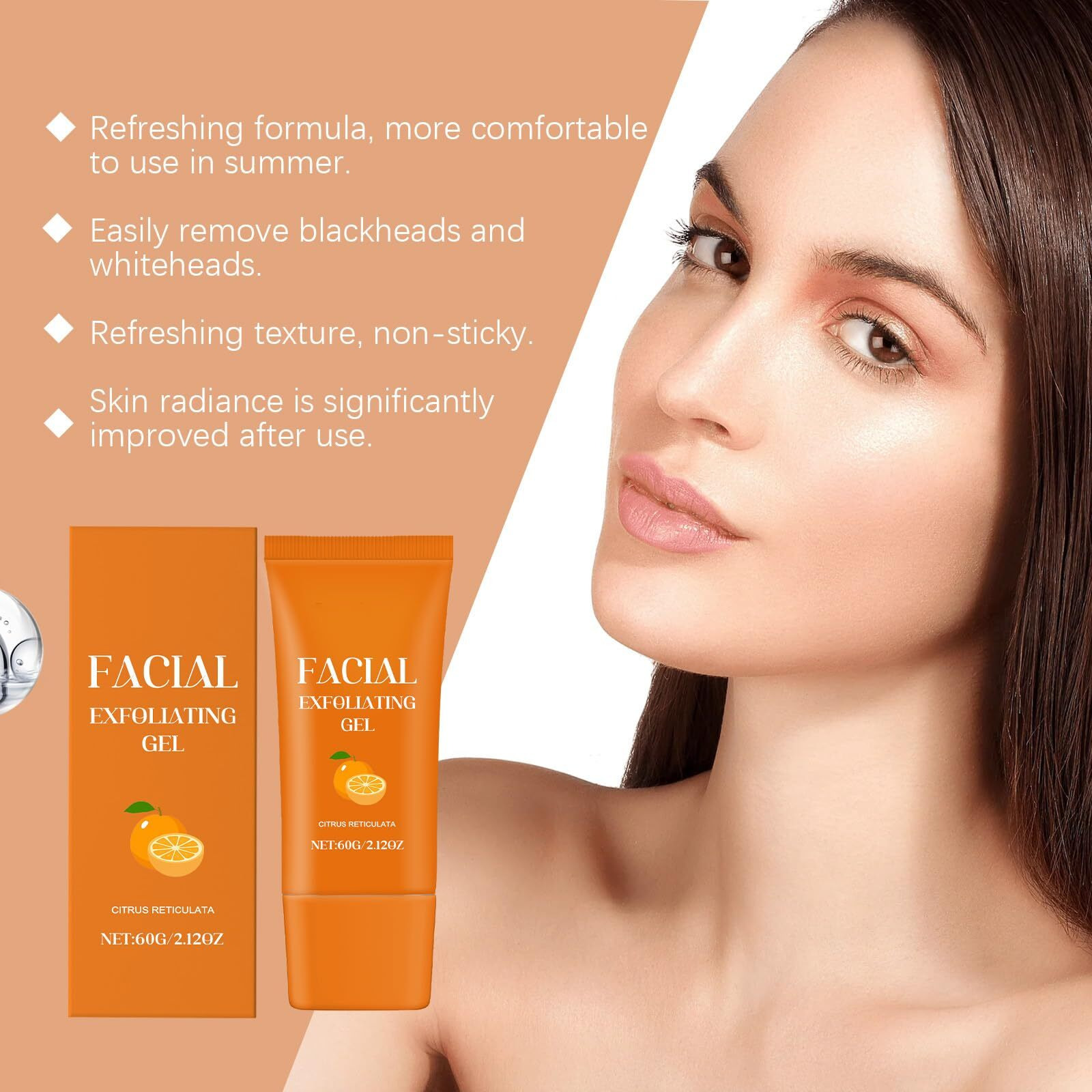 Facial Exfoliating Gel, Purifying Exfoliating Gel For Face And Body Skin Repair, Orange Enzyme Hydrating Facial Scrub, Moisturizing, Cleansing And Rejuvenating (2)