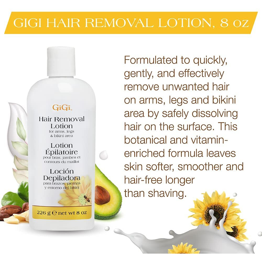Gigi Hair Removal Cream For Face - Gentle Hair Removal Lotion For Women's Arms, Legs & Bikini Area, Hair Remover For Sensitive Skin, 8 Oz