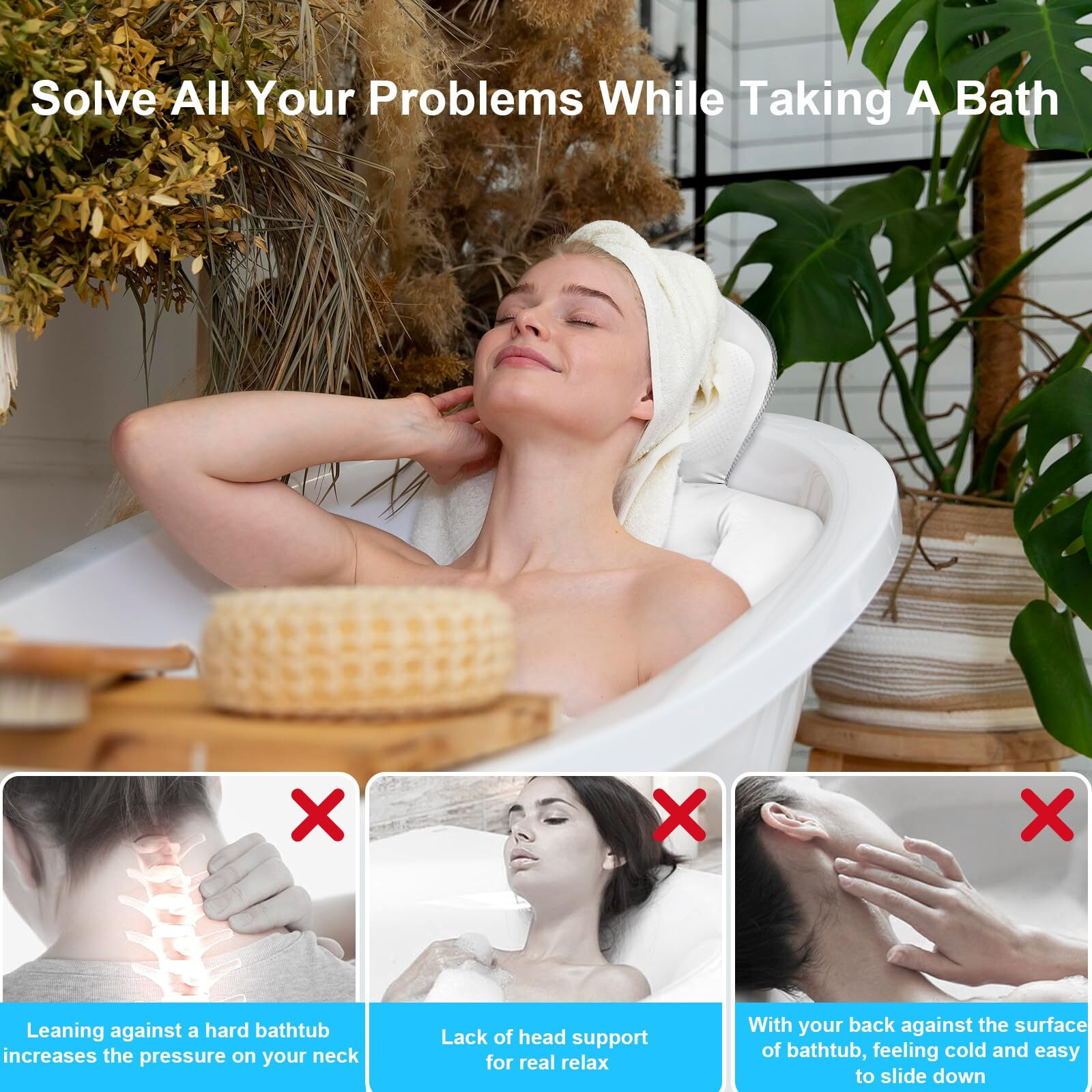 Full Body Bath Pillow For Bathtub, Luxury Bath Gifts For Women, Tub Pillow For Bath For Headrest Neck And Back Support (White)
