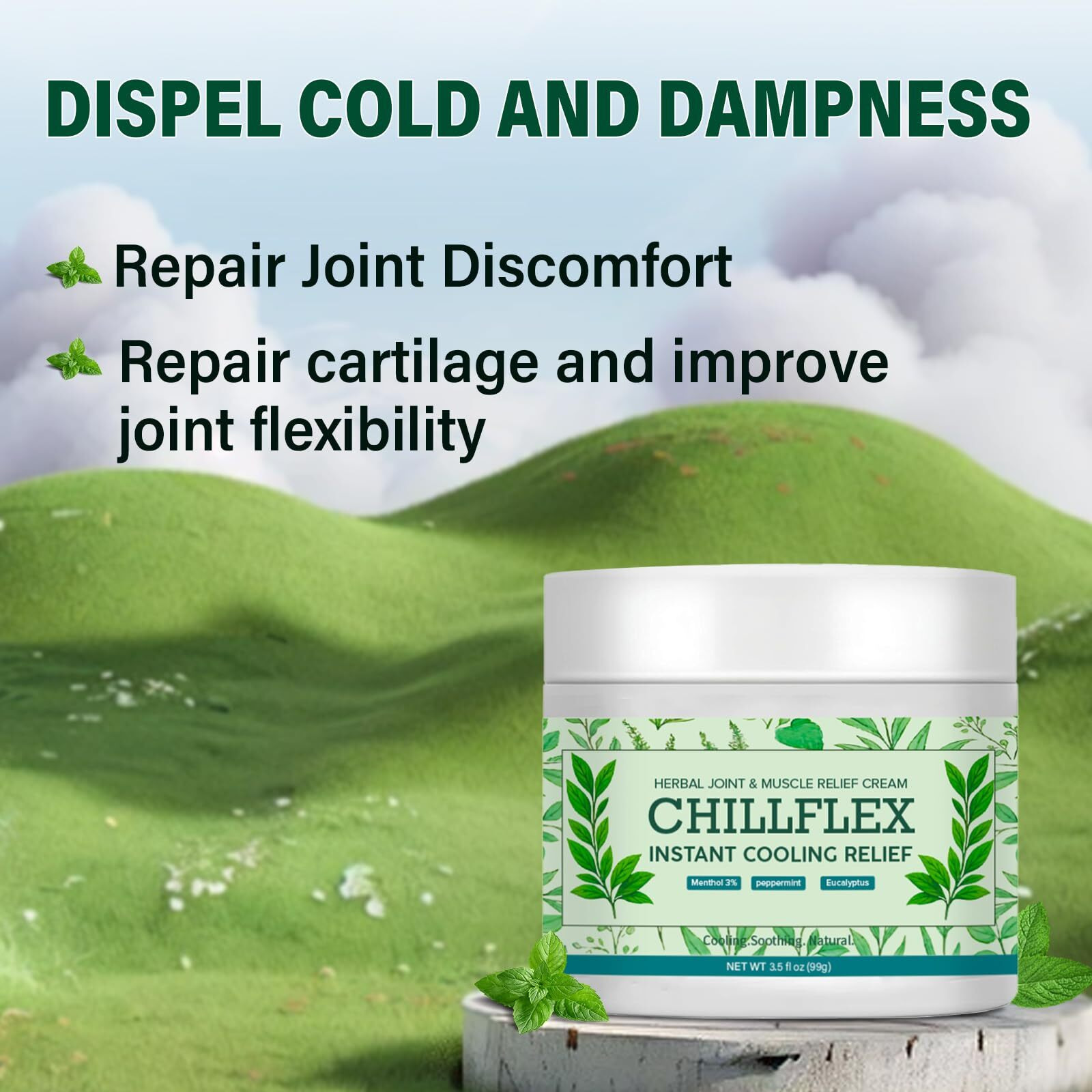 Eltolent Chillflex Menthol Soothing Cream, Joint Activities Throughout The Body, Cooling Soothing Ointment For Muscle, Head, Lumbar, Neck, Hands, And Feet (1 Pcs)