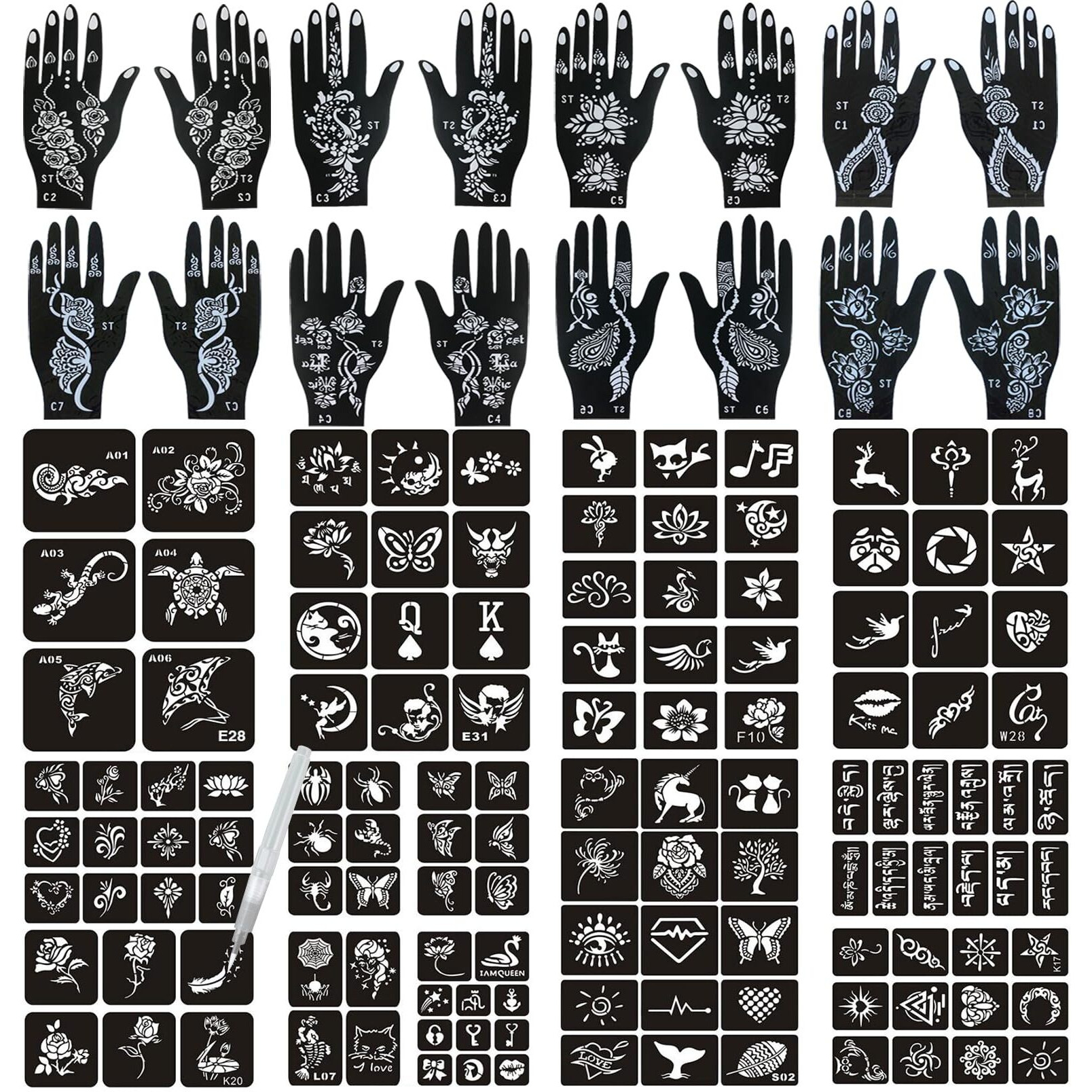 Henna Tattoo Stencils 138 Pcs, 24 Sheets Airbrush Tattoo Templates,Reusable Tattoo Stencils Kit For Women Teens Girls,Diy Tattoo Stencils,Body Art Stencils
