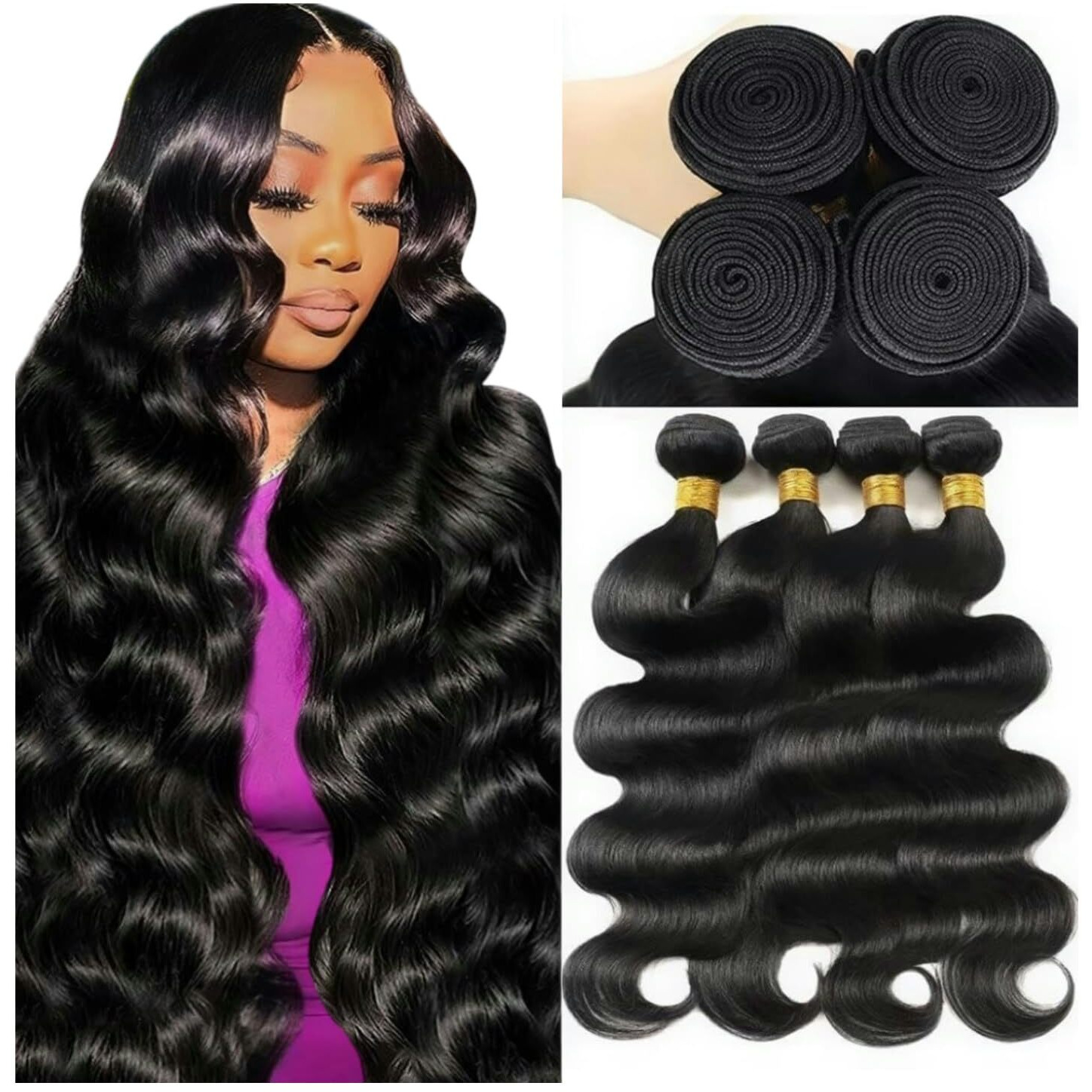 12A Human Hair Bundles 22 24 26 28 Inch Body Wave Bundles Human Hair 100% Unprocessed Brazilian Virgin Weave 4 Bundle For Women Natural Black Wavy Human Hair Extensions