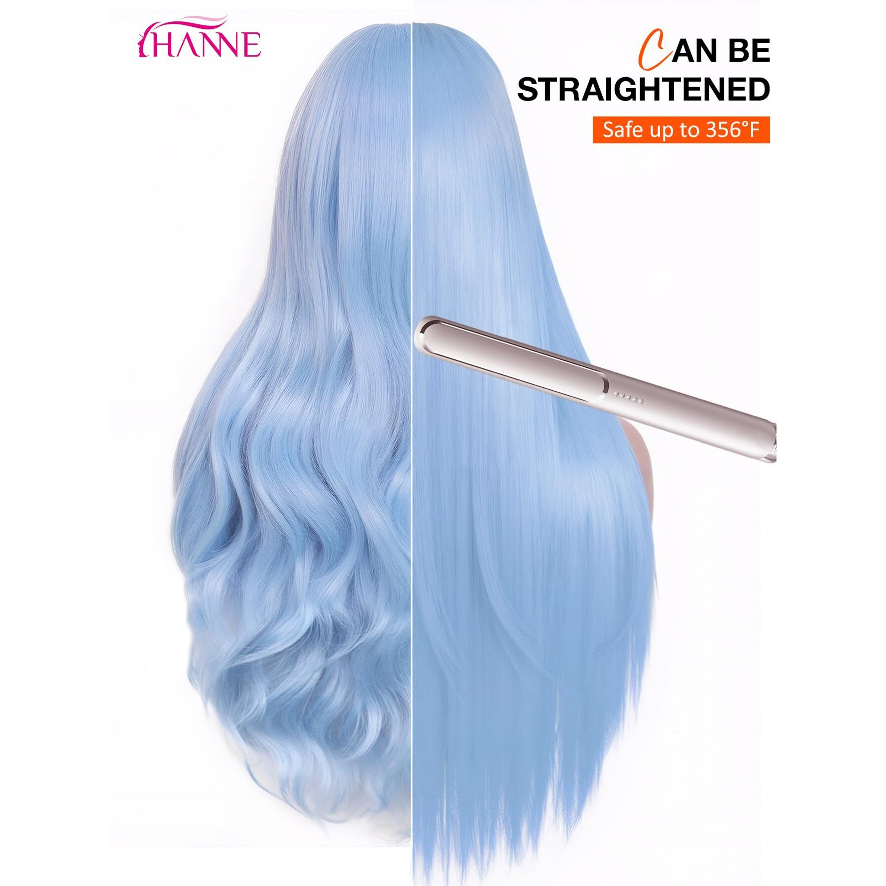 Hanne Light Blue Wig For Women 26 Inch Synthetic Wig Heat Resistant Long Body Wavy Blue Wigs For Women (Light Blue)