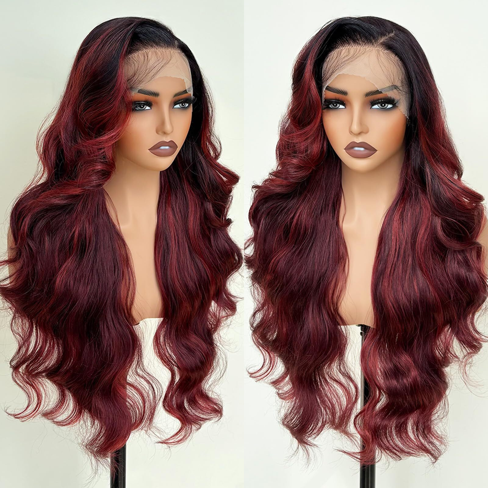 Ugorgeous Burgundy Ombre 26 Inch Hd Lace Front Wigs For White Women Black Women - Pre Plucked Body Wave Synthetic Wig With Tiny Knots 13  6 Pre Layered Natural Hairline Glueless Wigs Fwear And Go