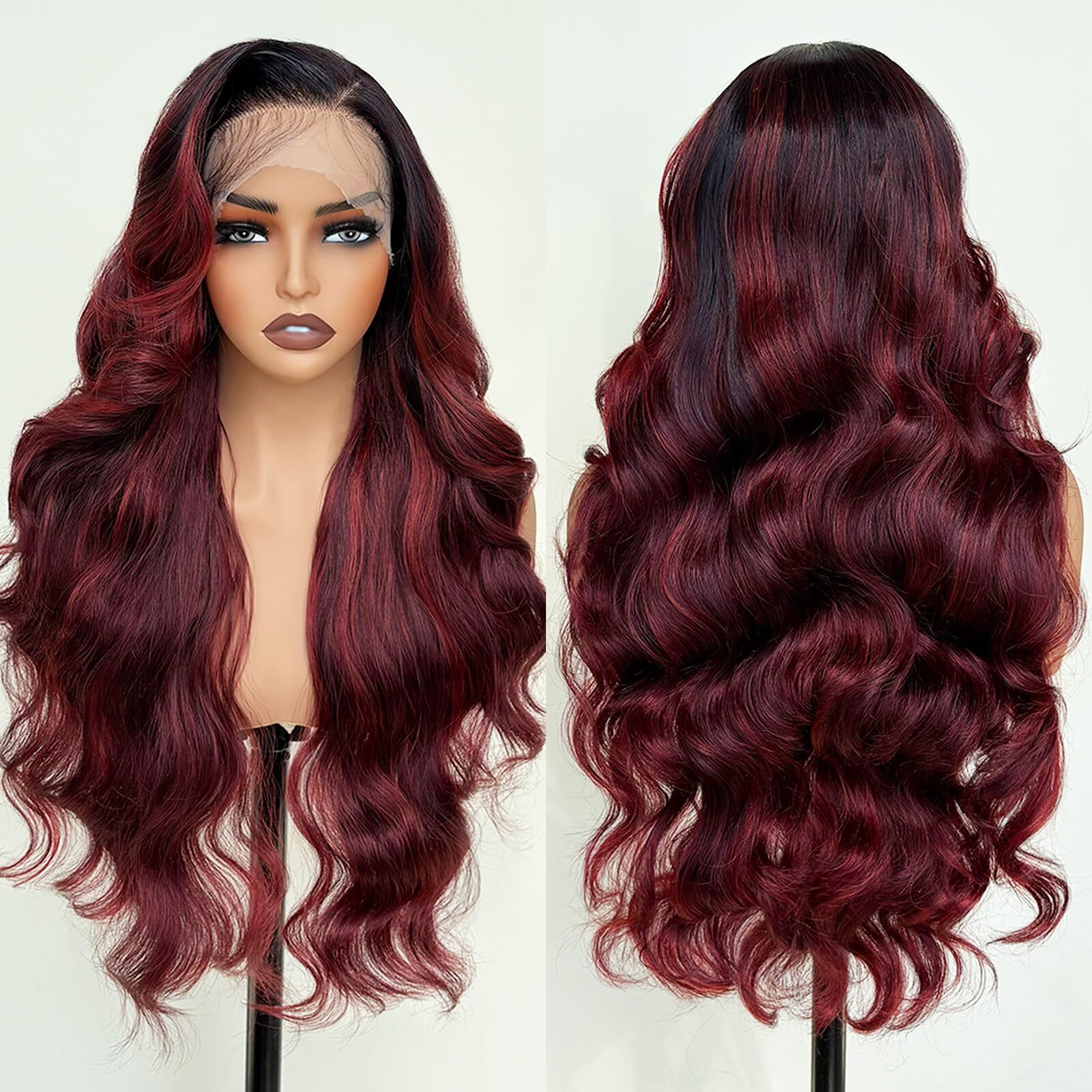 Ugorgeous Burgundy Ombre 26 Inch Hd Lace Front Wigs For White Women Black Women - Pre Plucked Body Wave Synthetic Wig With Tiny Knots 13  6 Pre Layered Natural Hairline Glueless Wigs Fwear And Go