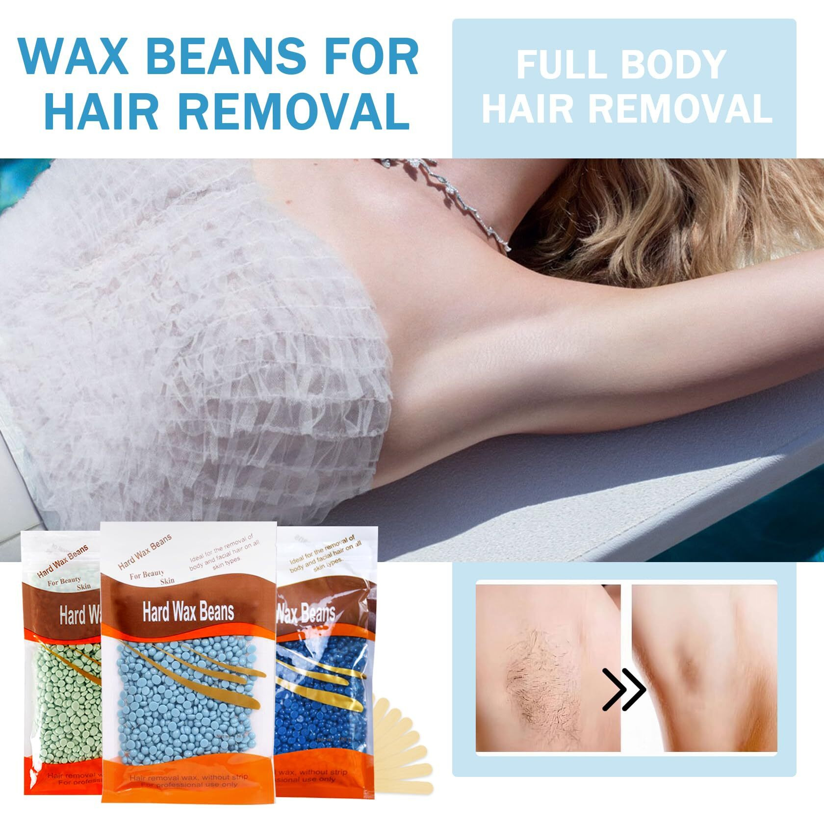 12Pcs Hard Wax Beads For Hair Removal,Hair Removal Wax Beads For Face And Body,At Home Waxing Bead With Sticks,Waxing Kit For All Skin Types