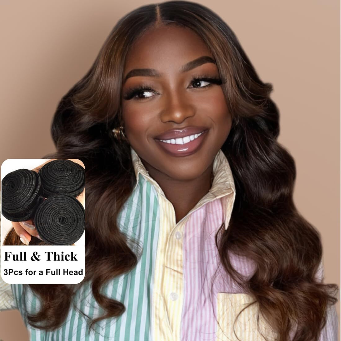 Unice Chestnut Brown Ombre Body Wave Human Hair Weave 3 Bundles 10 12 12 Inch Brazilian Remy Human Hair Wavy Sew In Human Hair Extensions