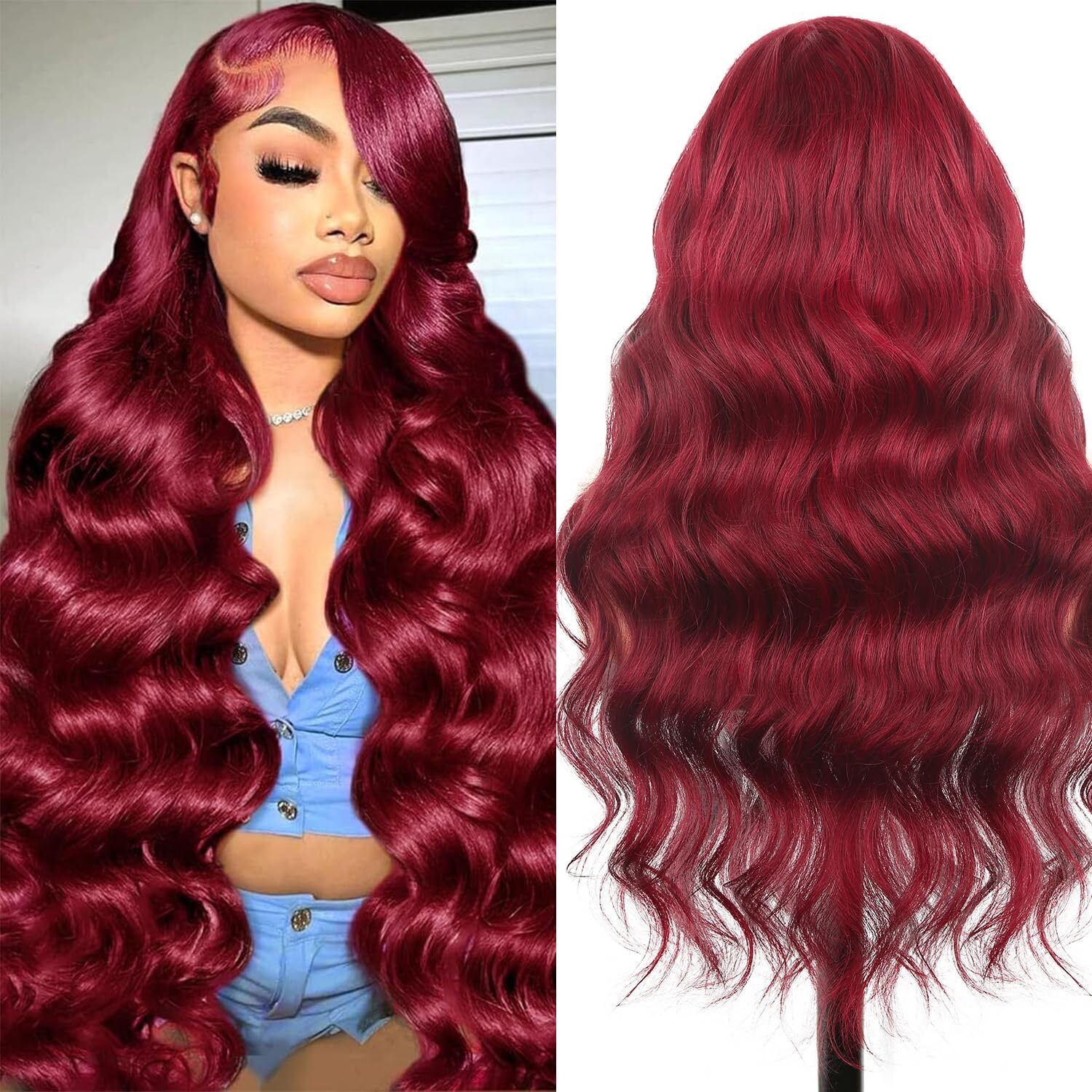 Kesenmu 99J Burgundy Lace Front Wigs Human Hair,13X6 Hd Body Wave Burgundy Lace Frontal Wigs Human Hair Pre Plucked With Baby Hair,210% Density Colored Wine Red Wig Human Hair For Women 28 Inch