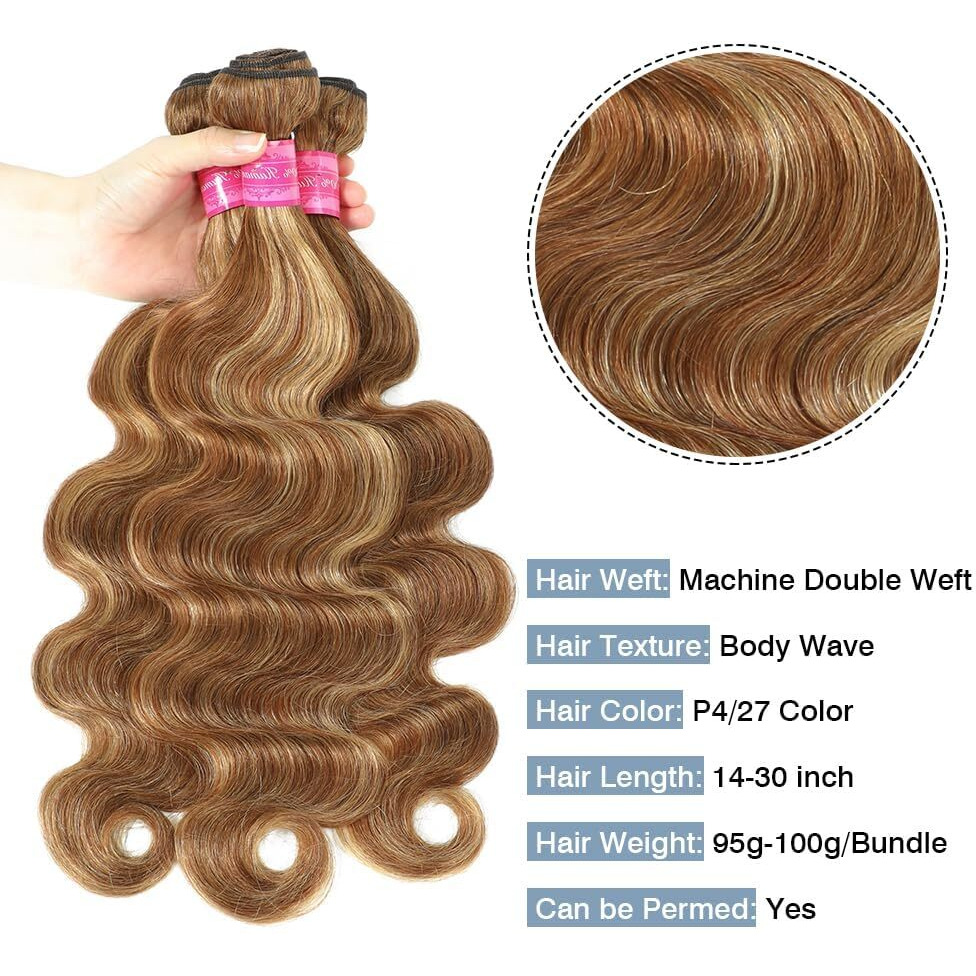 Honey Blonde Highlight Body Wave Bundles 100% Unprocessed Brazilian Virgin Hair Ombre Highlight Body Wave 3 Bundles For Black Women Double Weft