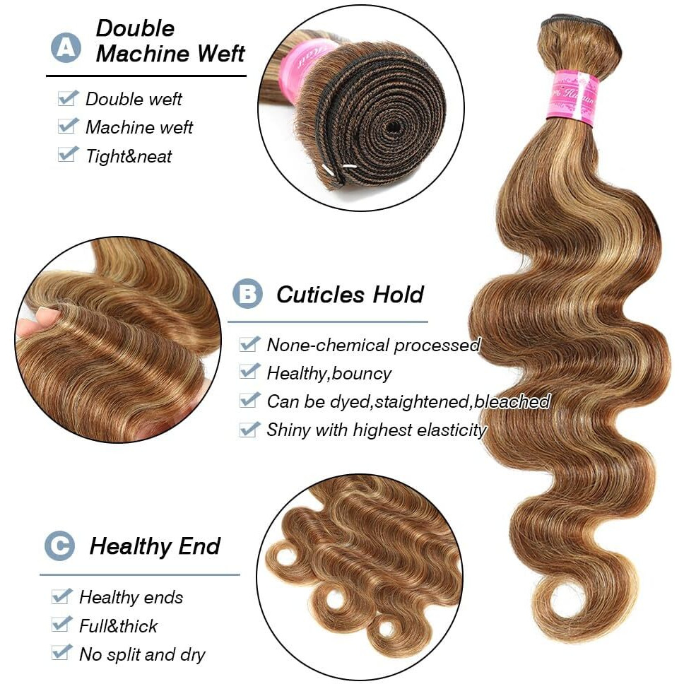 Honey Blonde Highlight Body Wave Bundles 100% Unprocessed Brazilian Virgin Hair Ombre Highlight Body Wave 3 Bundles For Black Women Double Weft