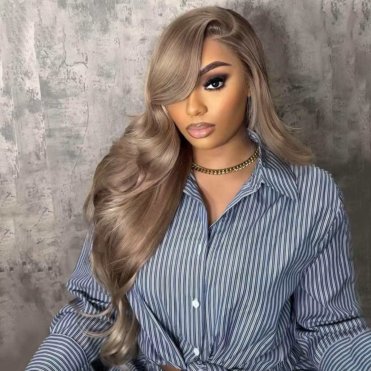 Orijodie Mocha Brown Blonde 13  4 Hd Lace Front Wig Human Hair 180% Density Body Wave Ash Lace Wig Pre Plucked Real Ultra Full Brazilian Virgin Hair Milk Tea Colored Wig For Women 30Inch