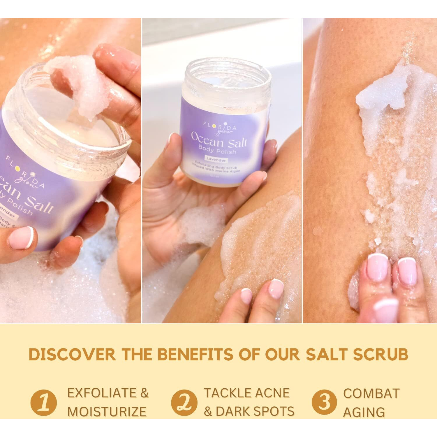 Sea Salt Body Scrub By Florida Suncare - Ocean Salt Body Polish Infused With Marine Algae - Exfoliating Face And Body Scrub - Facial Scrub Exfoliator To Tackle Acne And Scars (Yuzu, 12.1 Oz)