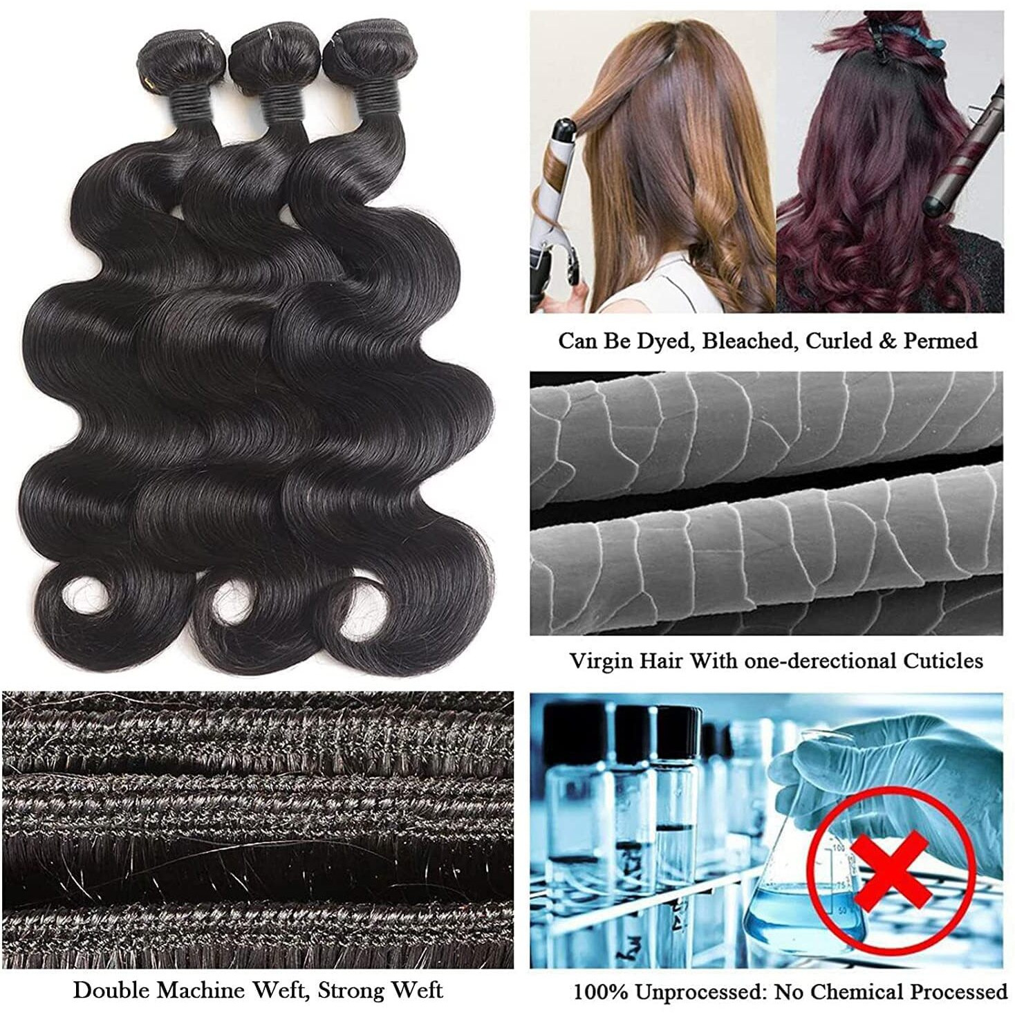 12A Human Hair Bundles 18 20 22 Inch Body Wave Bundles Human Hair 100% Unprocessed Brazilian Virgin Raw Remy Hair 3 Weaves Deals For Women Natural Color
