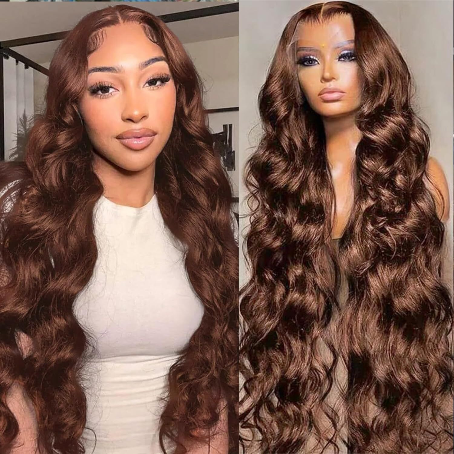 Shengcai Chocolate Brown Lace Front Wigs Human Hair 13X4 180 Density Body Wave Lace Frontal Human Hair Wigs Pre Plucked With Baby Hair Hairline 32 Inch