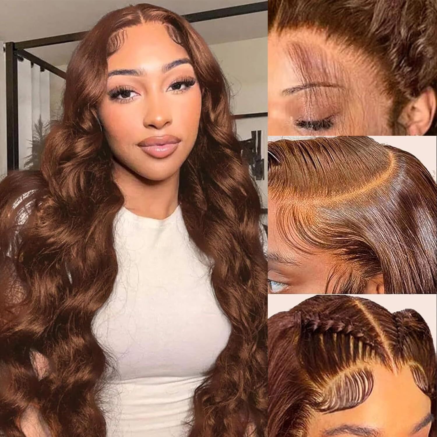 Shengcai Chocolate Brown Lace Front Wigs Human Hair 13X4 180 Density Body Wave Lace Frontal Human Hair Wigs Pre Plucked With Baby Hair Hairline 32 Inch