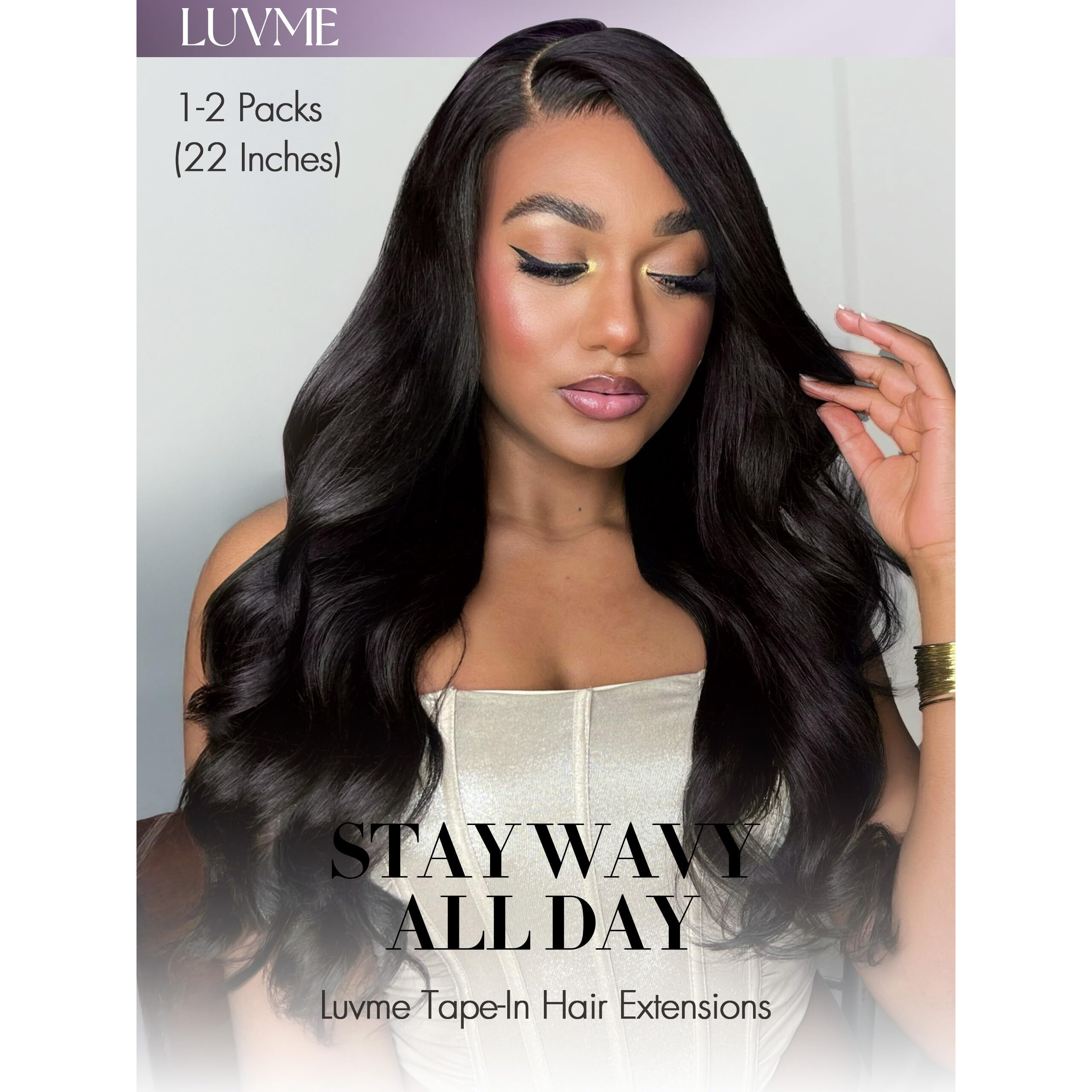 Luvme Real Human Hair Tape In Extensions Body Wave Natural Black 20Inch 40Pcs 110G Double Sided Tape For Skin Weft Hair Extensions Black Seamless In Hair Extensions Human Hair