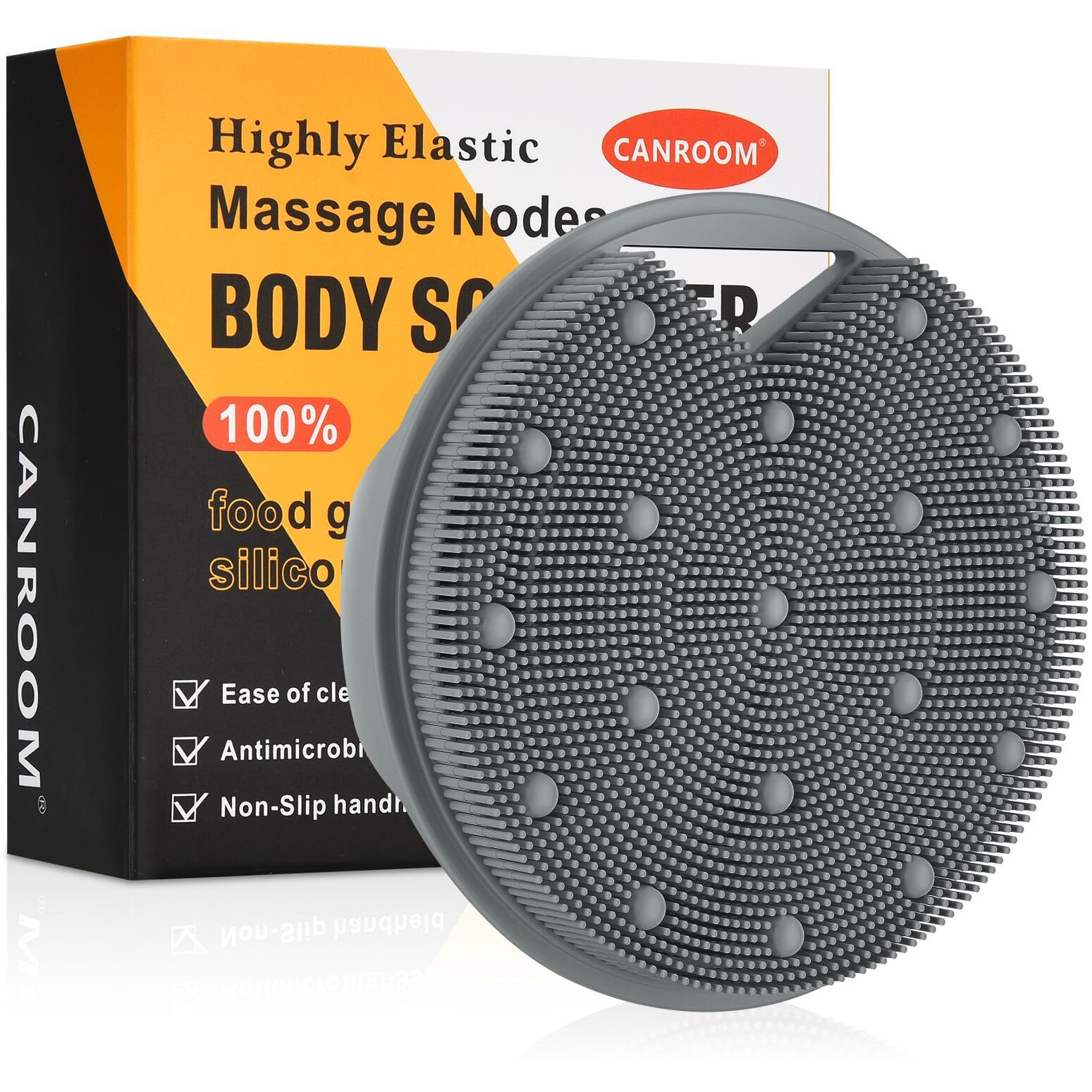 Canroom Heavy Duty Silicone Body Scrubber - Zinc Infused - Exfoliating Body Wash Scrubber Loofah For Lymphatic Drainage,Cellulite,Blood Circulation-Dark Gray