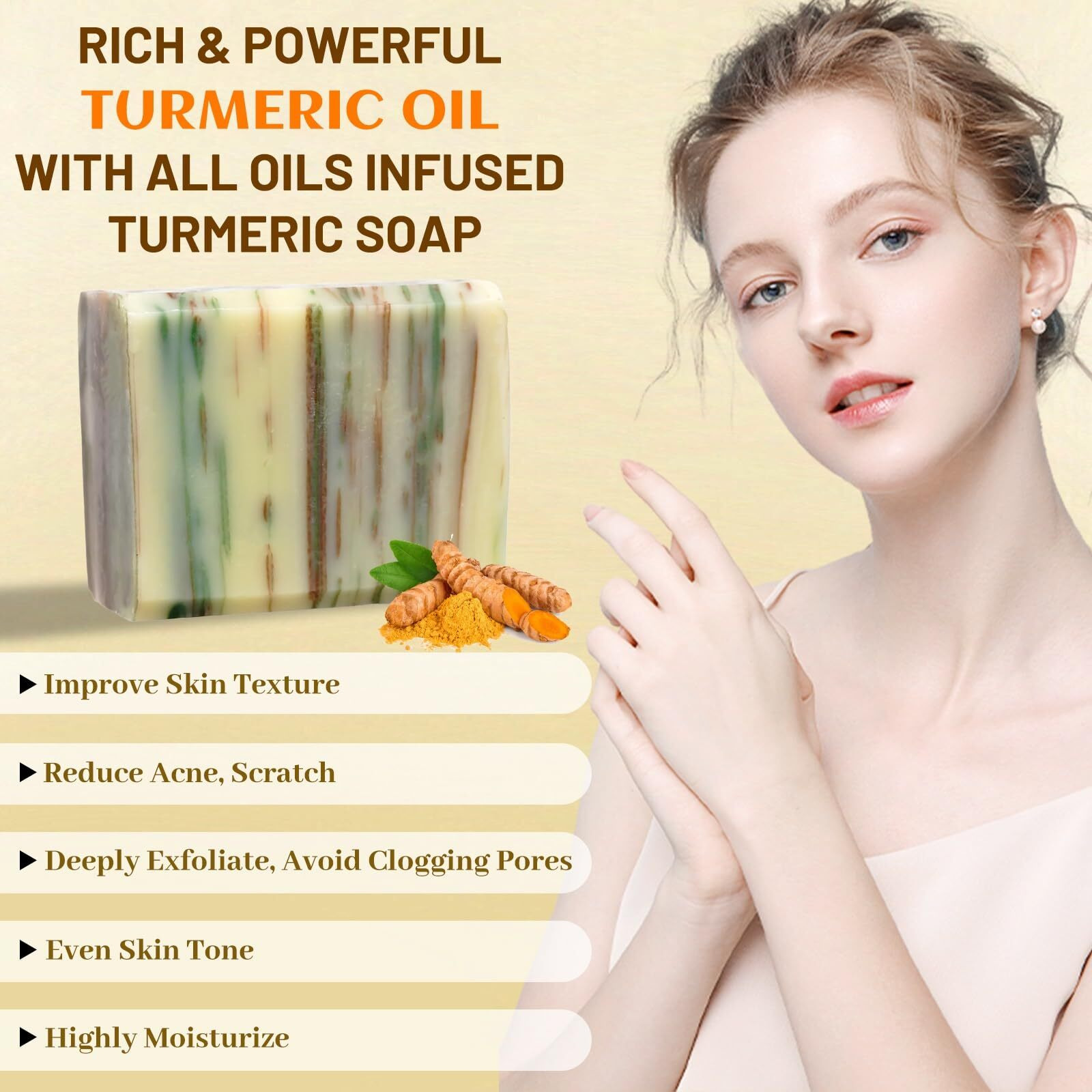 Turmeric Soap Bar For Face And Body, Organic Tumeric Soap Natural Handmade Bar Soap Cold Process With Moisturizing Olive Oil, Nourish And Soothe Face Body For Radiant Glow, 3.53 Oz