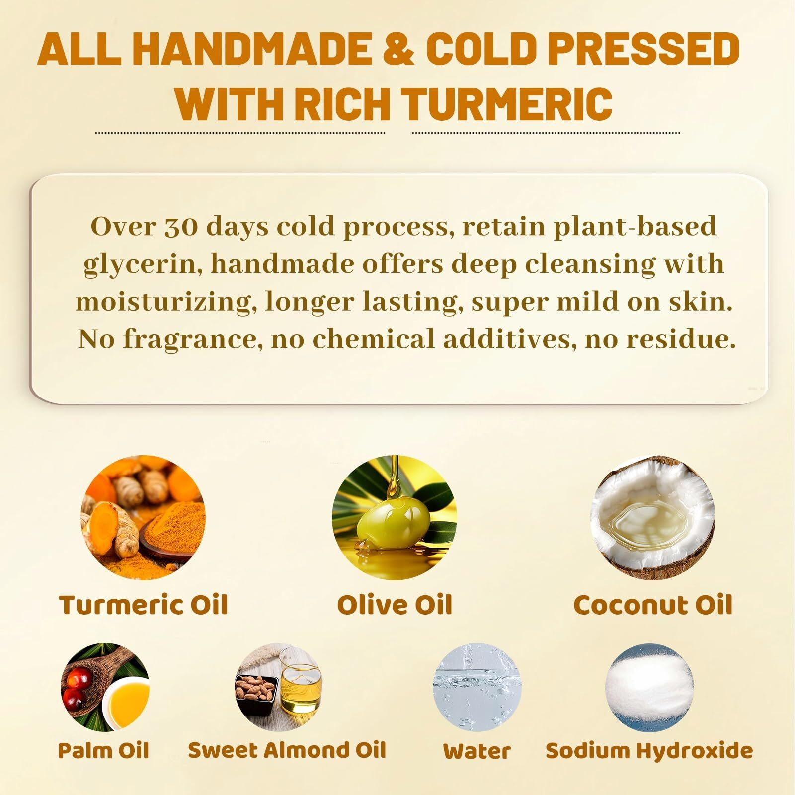 Turmeric Soap Bar For Face And Body, Organic Tumeric Soap Natural Handmade Bar Soap Cold Process With Moisturizing Olive Oil, Nourish And Soothe Face Body For Radiant Glow, 3.53 Oz