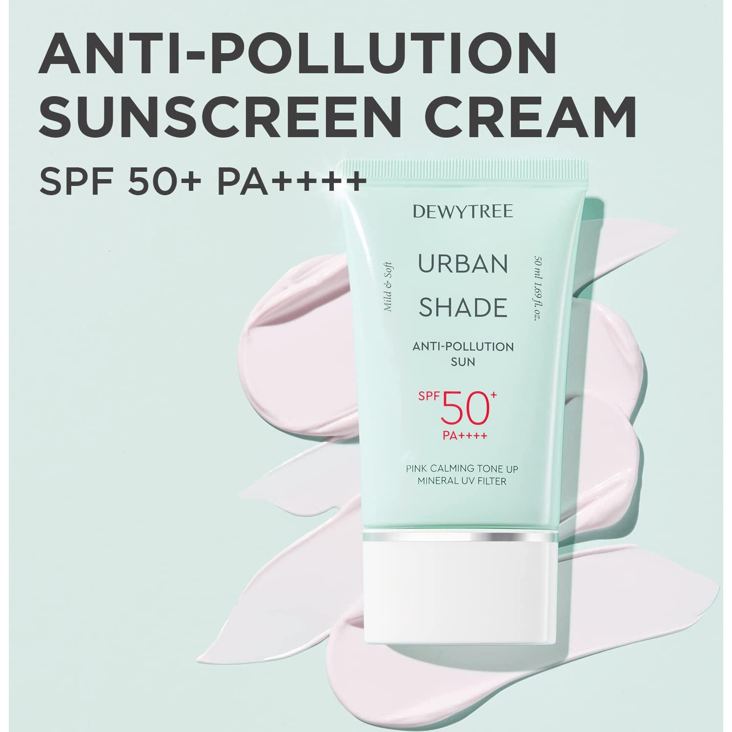 Dewytree Urban Shade Skin Sun Protection Daily Face Moisturizer With Spf 50 + Pa++++ Face Moisturizer For Dry Skin Pink Tone Up Cream Matte Sunscreen Sunblock For Face Spf Face Lotion (1.69 Fl Oz)