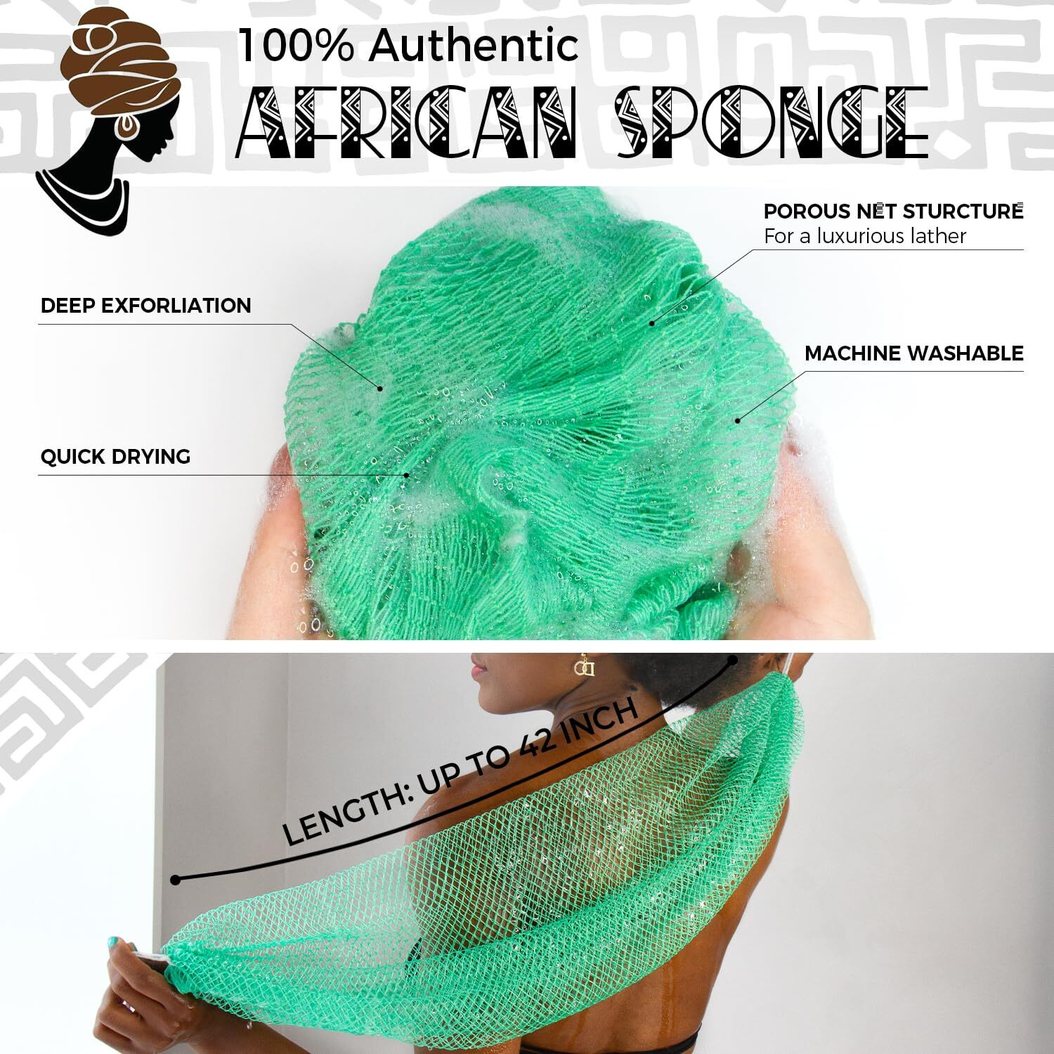 African Net Sponge Authentic - Real African Exfoliating Sponge With Knots - African Net Washcloths For Body Scrubber Exfoliator - Back Scrub For Shower