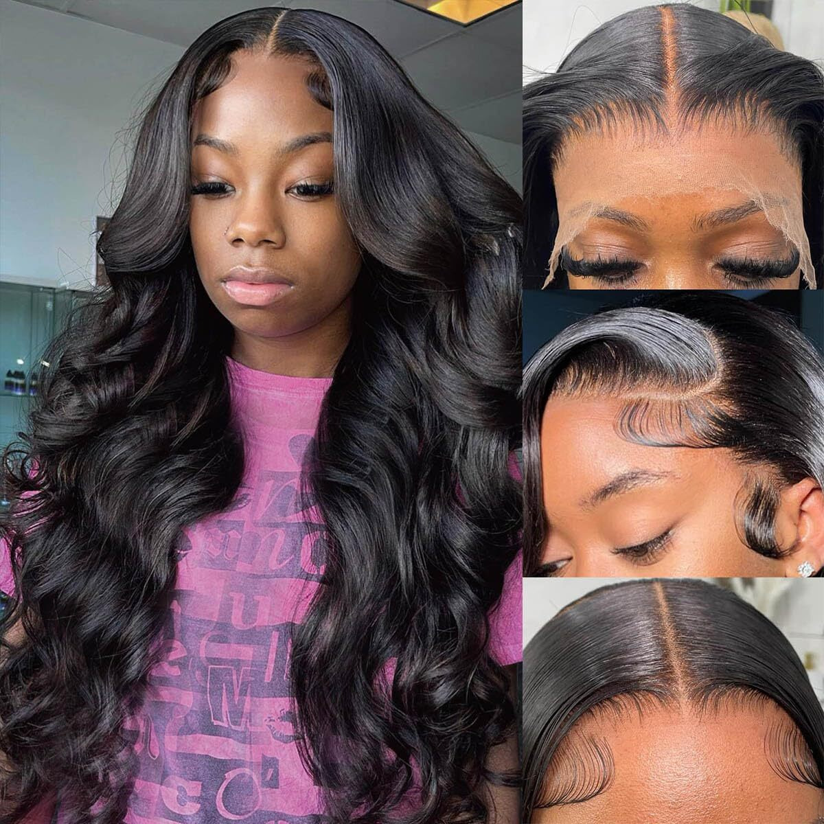 13X6 Body Wave Human Hair Lace Front Wigs180% Density Hd Lace Frontal Wigs Human Hair Pre Plucked Body Wave Lace Front Wigs For Women With Baby Hair Black Color 20Inch
