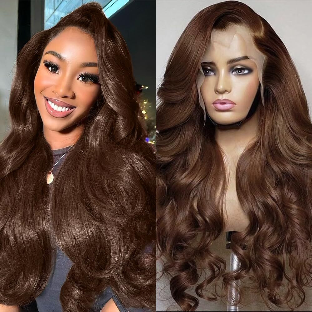 Avolo Chocolate Brown Lace Front Wig Human Hair 13X4 Body Wave Chocolate Brown Wig 4 Brown Colored Lace Front Wigs Human Hair Pre Plucked 180 Density Chestnut Brown Wig 32Inch Brown Wig Human Hair