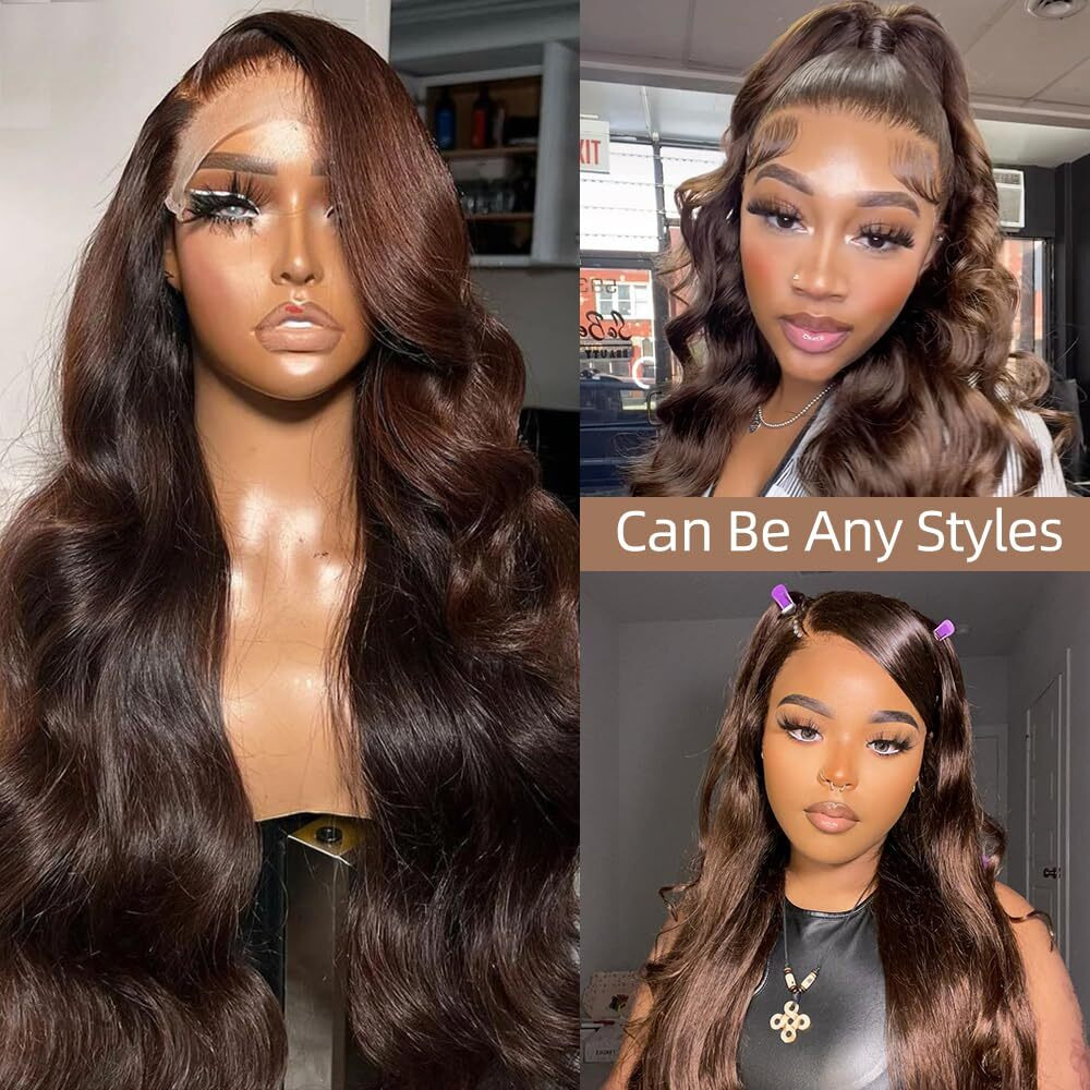 Avolo Chocolate Brown Lace Front Wig Human Hair 13X4 Body Wave Chocolate Brown Wig 4 Brown Colored Lace Front Wigs Human Hair Pre Plucked 180 Density Chestnut Brown Wig 32Inch Brown Wig Human Hair