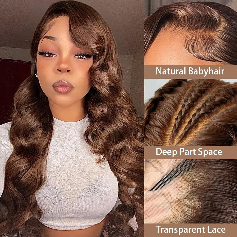 Avolo Chocolate Brown Lace Front Wig Human Hair 13X4 Body Wave Chocolate Brown Wig 4 Brown Colored Lace Front Wigs Human Hair Pre Plucked 180 Density Chestnut Brown Wig 32Inch Brown Wig Human Hair