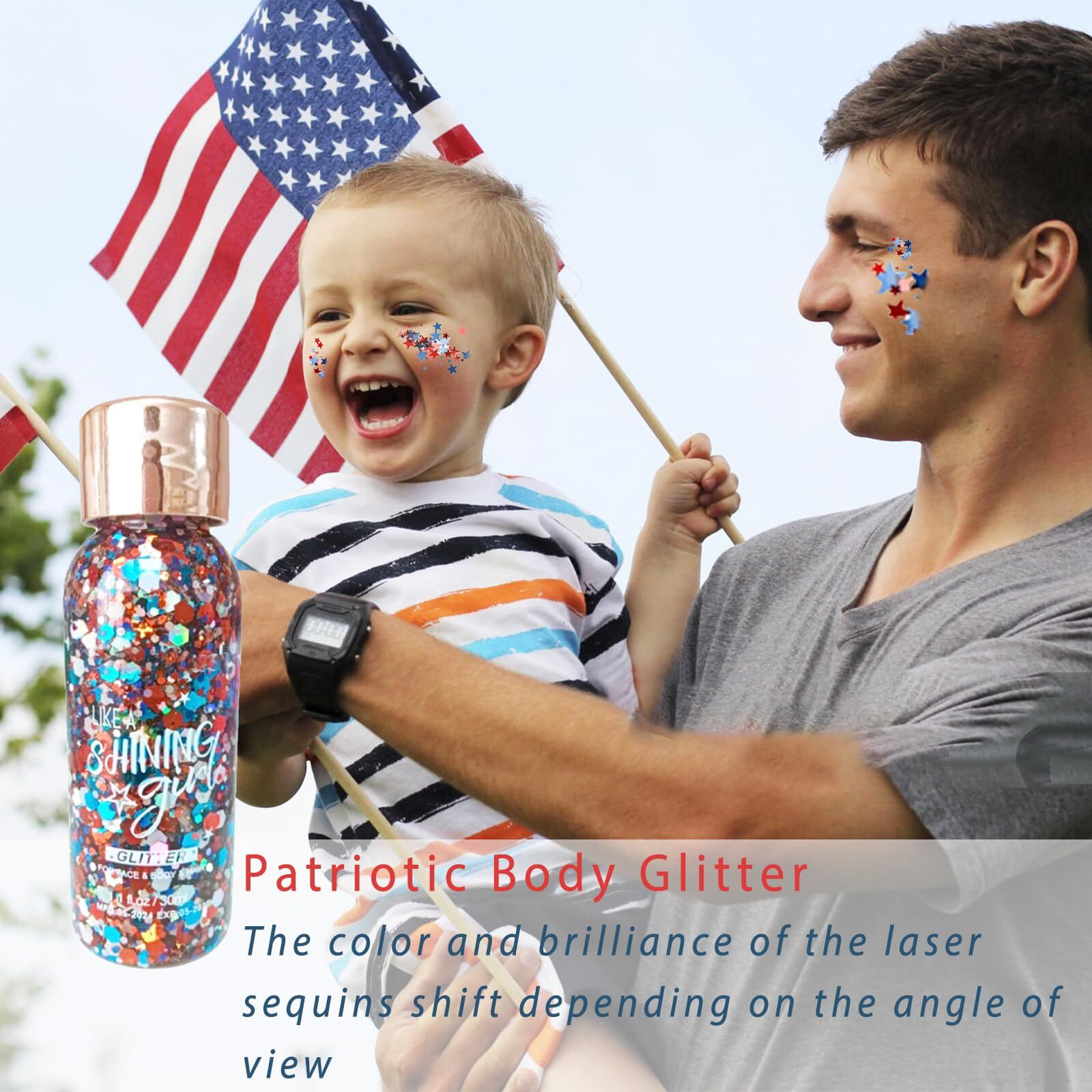 Red White And Blue Body Glitter,4Th Of July Hair Glitter, Usa Flag Pride Face Glitter, Hair Gel For Independence Day Women Reflective Glitters Makeup 4Th Of July Accessories