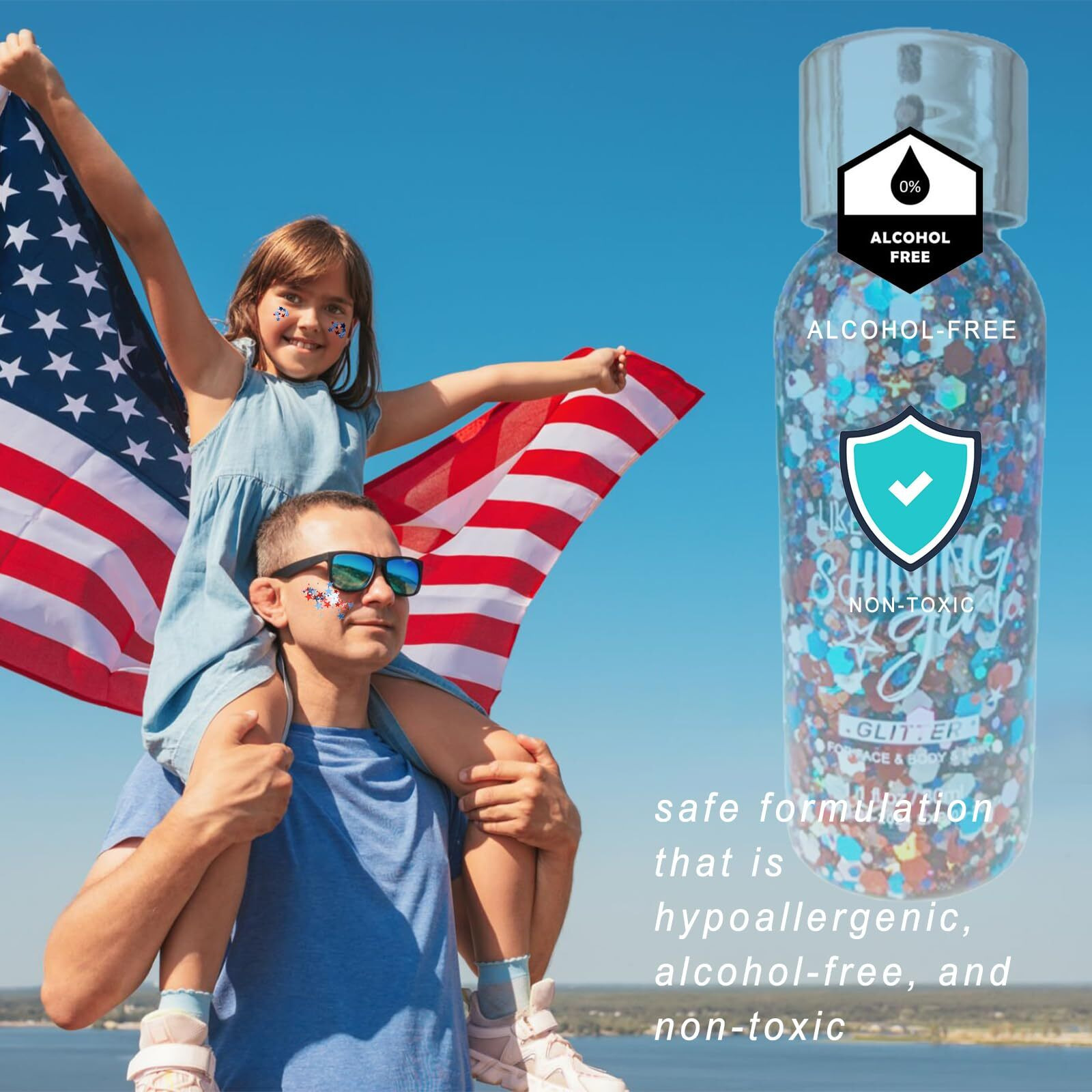 Red White And Blue Body Glitter,4Th Of July Hair Glitter, Usa Flag Pride Face Glitter, Hair Gel For Independence Day Women Reflective Glitters Makeup 4Th Of July Accessories