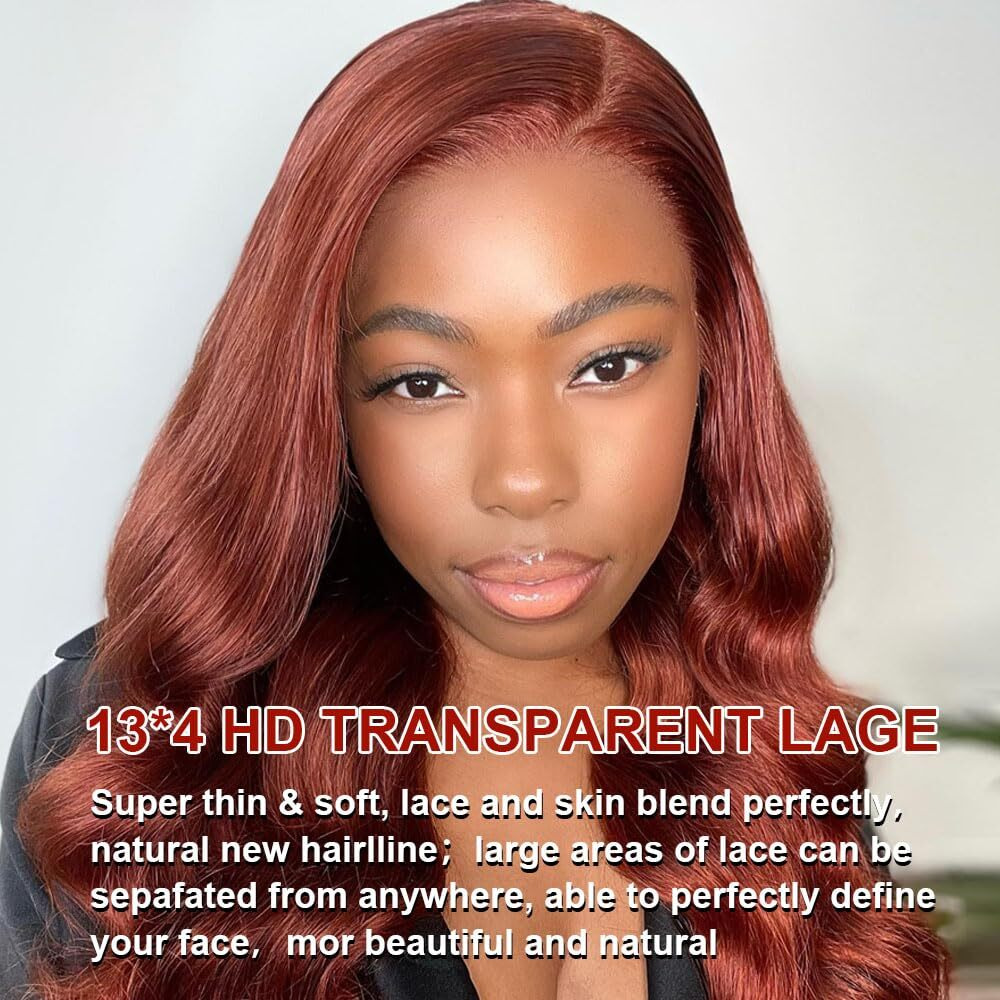 32 Inch Reddish Brown Lace Front Wigs Human Hair 13X4 Body Wave Hd Lace Frontal Wigs For Women 180 Density Auburn Colored Copper Red Pre Plucked With Baby Hair