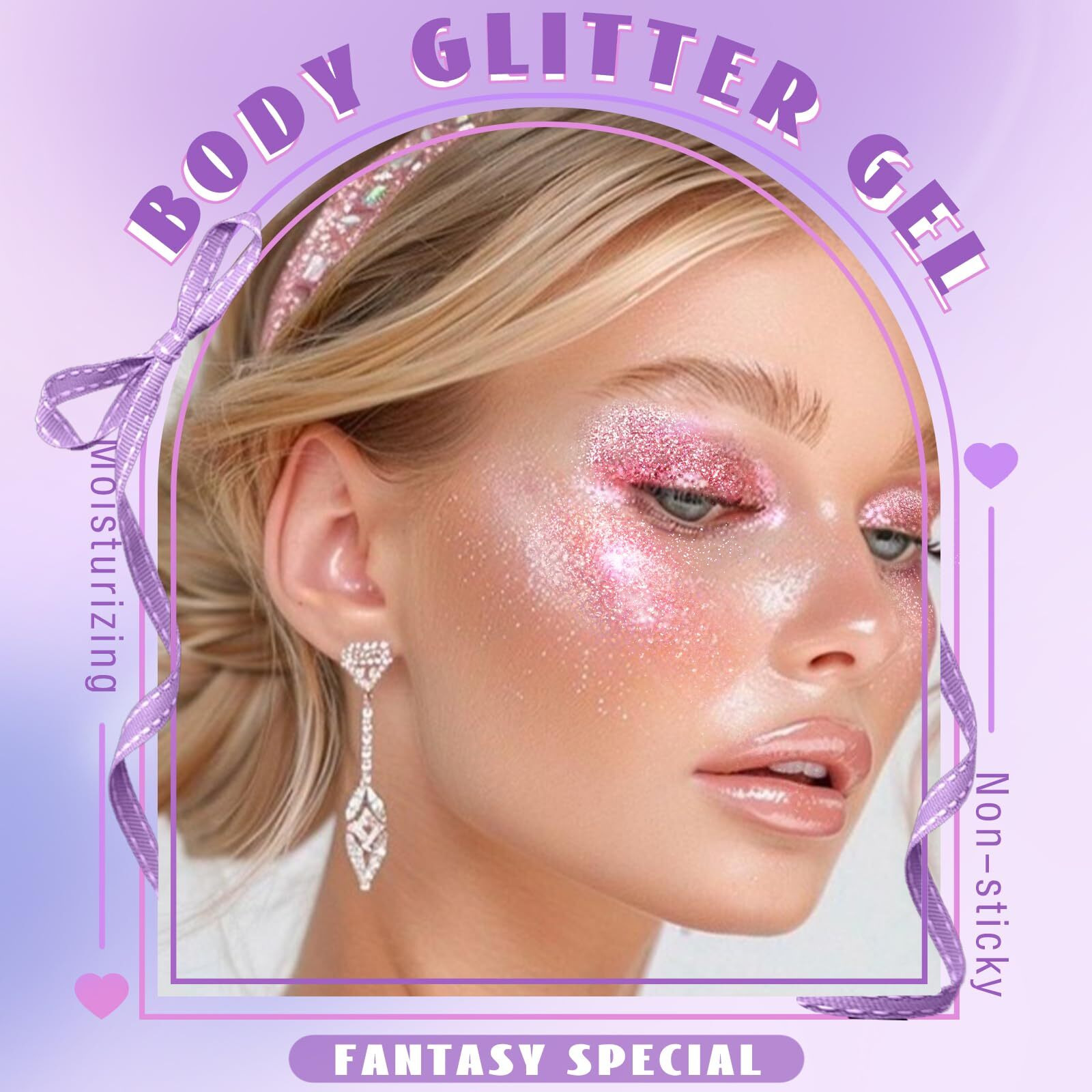 Hosaily Roll-On Holographic Body Glitter Gel For Face Hair, Chameleon Color Changing Glitter Gel Under Light, Chunky Mermaid Sequins Festival Party Rave Accessories Shimmer Makeup (20 Pink)
