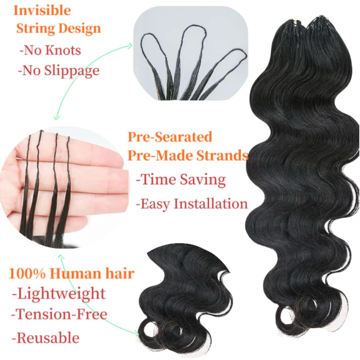 Gogobraids 100% Human Hair Body Wave Knotless Pre-Separated Crochet Hair Feather Crochet Human Hair Extensions For Women Natural Color 18 Inch 60G