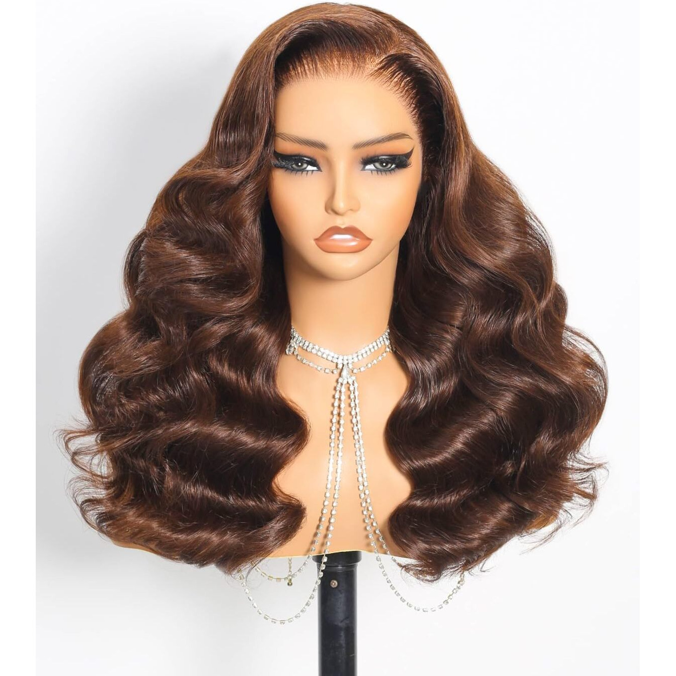 Megalook Hair 13X6 Chocolate Brown Lace Front Wig 220% Density Body Wave Lace Front Wigs Human Hair Pre Plucked Ear-To Ear Hd Frontal Brown Drawstring Wig Human Hair 4 20 Inch