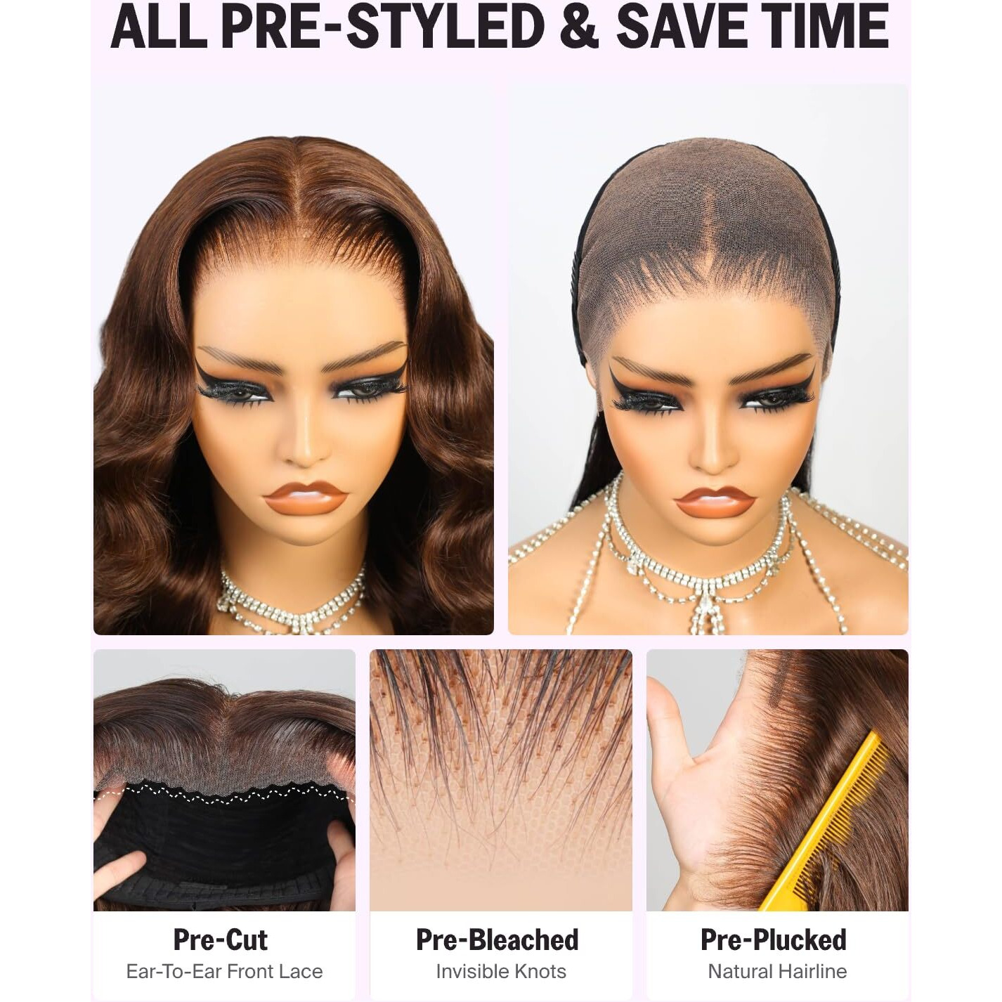 Megalook Hair 13X6 Chocolate Brown Lace Front Wig 220% Density Body Wave Lace Front Wigs Human Hair Pre Plucked Ear-To Ear Hd Frontal Brown Drawstring Wig Human Hair 4 20 Inch