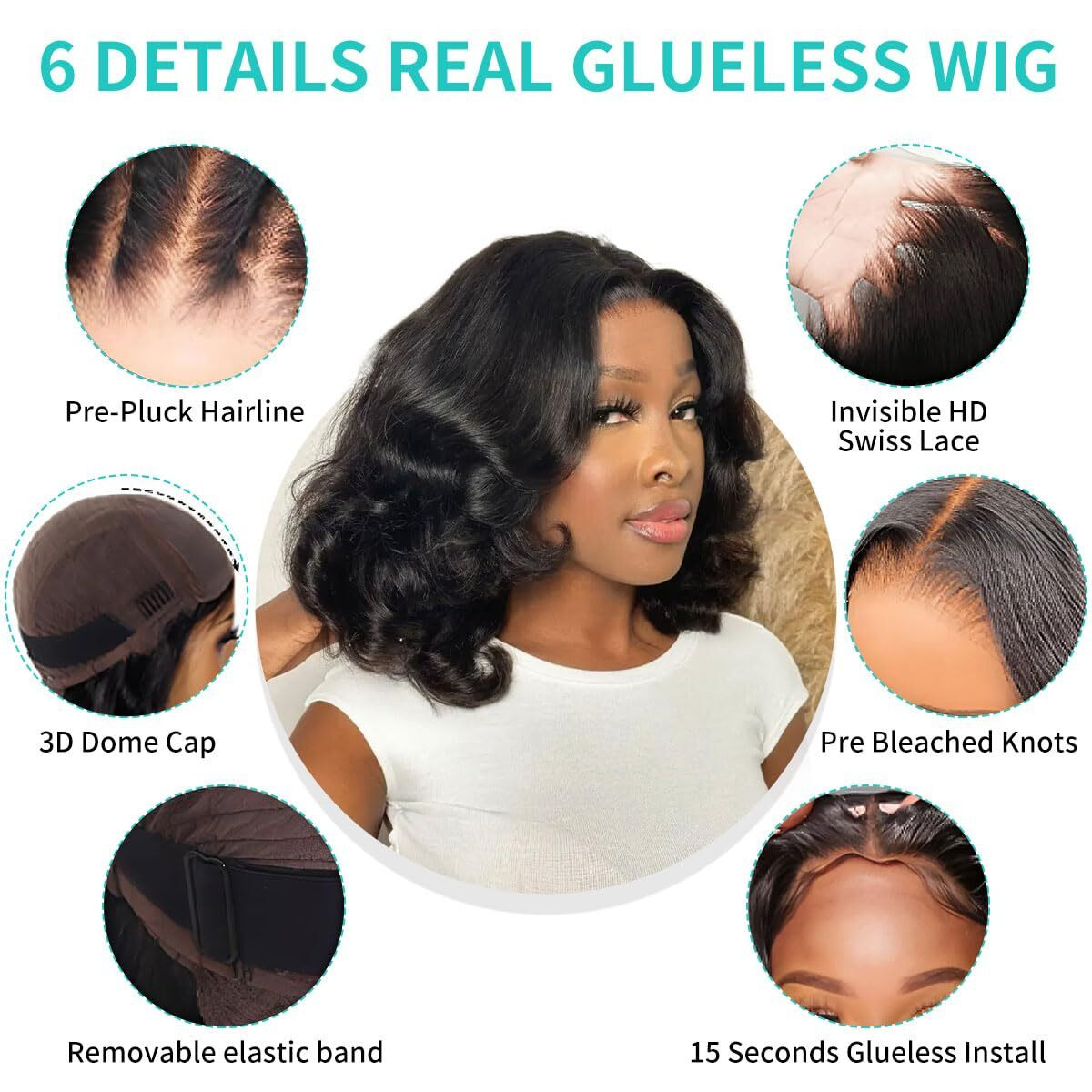 Bouncy Loose Wave Wig Human Hair Wigs For Black Women Glueless Wig Human Hair Pre Plucked Pre Cut 6X5 Loose Body Wave Lace Front Short Bob Wig Ready To Wear Wigs Glueless Human Hair