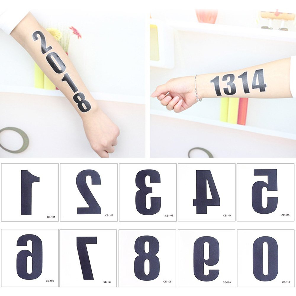 Glaryyears Arabic Numerals Digits Tattoos, 50 Pack 5 Of Each Number Temporary Tattoo Sticker, On Body Neck Arm Face For Sign Mark Party Supplies Athletes Sports