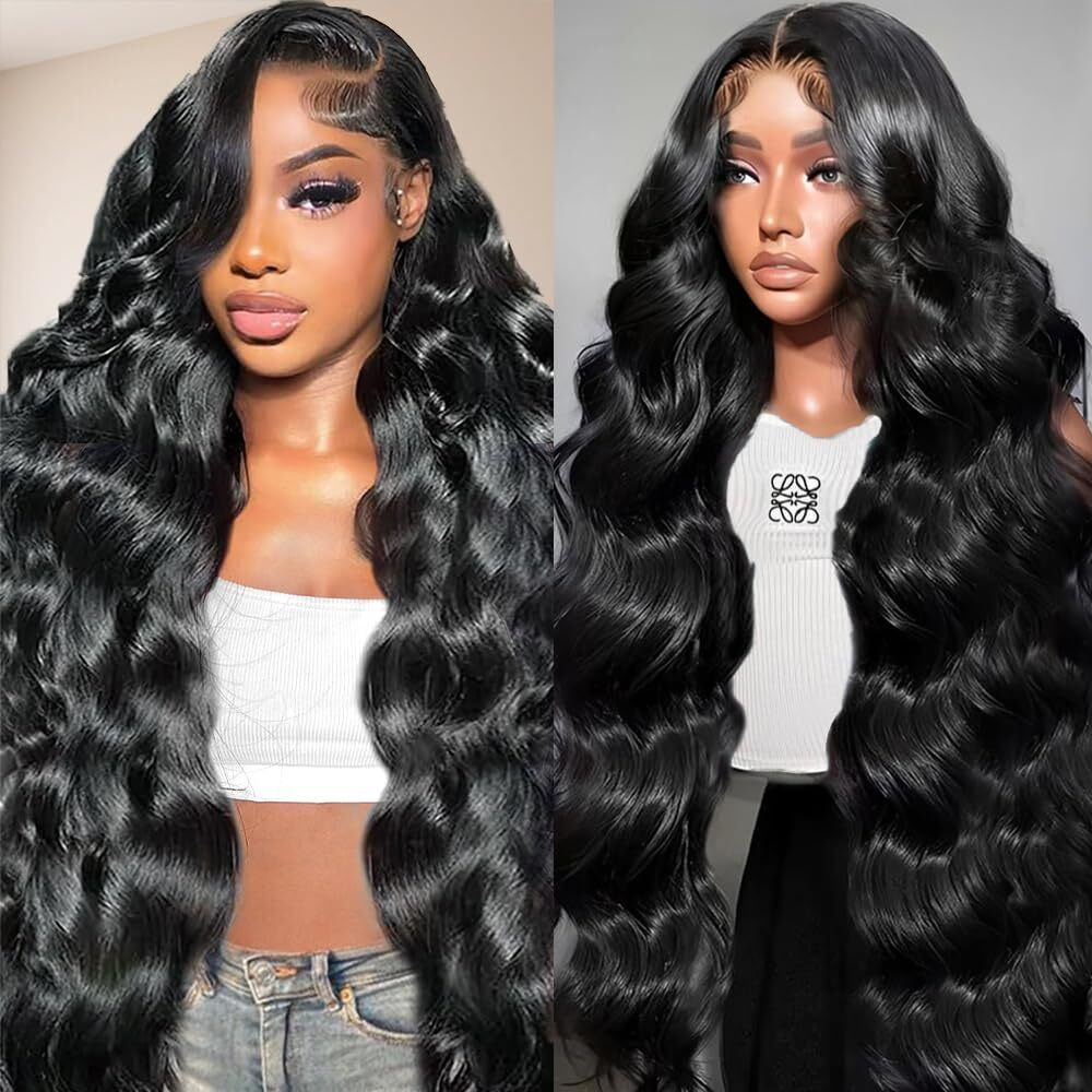 32 Inch Real Human Hair Wigs 200 Density 13X6 Body Wave Lace Front Wigs Human Hair Pre Plucked Hd Transparent Lace Frontal Wigs Natural Black Glueless Wig