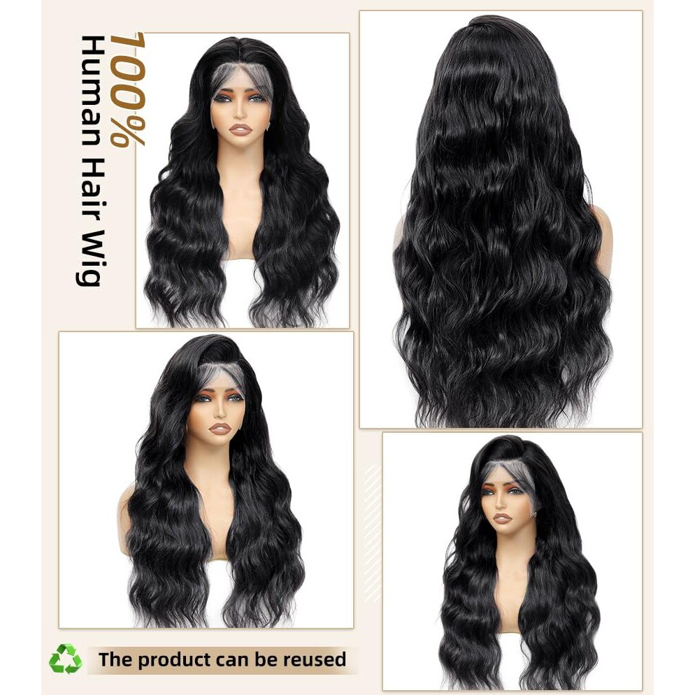 32 Inch Real Human Hair Wigs 200 Density 13X6 Body Wave Lace Front Wigs Human Hair Pre Plucked Hd Transparent Lace Frontal Wigs Natural Black Glueless Wig