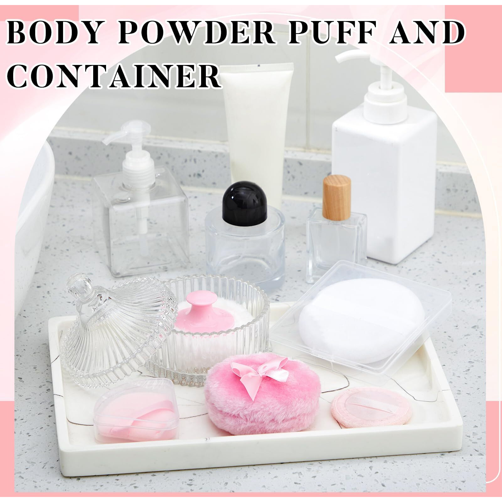 Tioncy 7 Pcs Large Body Powder Puff And Container Set Powder Container With Powder Puff Crystal Container Soft Washable Reusable Velour Face Body Glitter Powder Puff Wet Dry Makeup