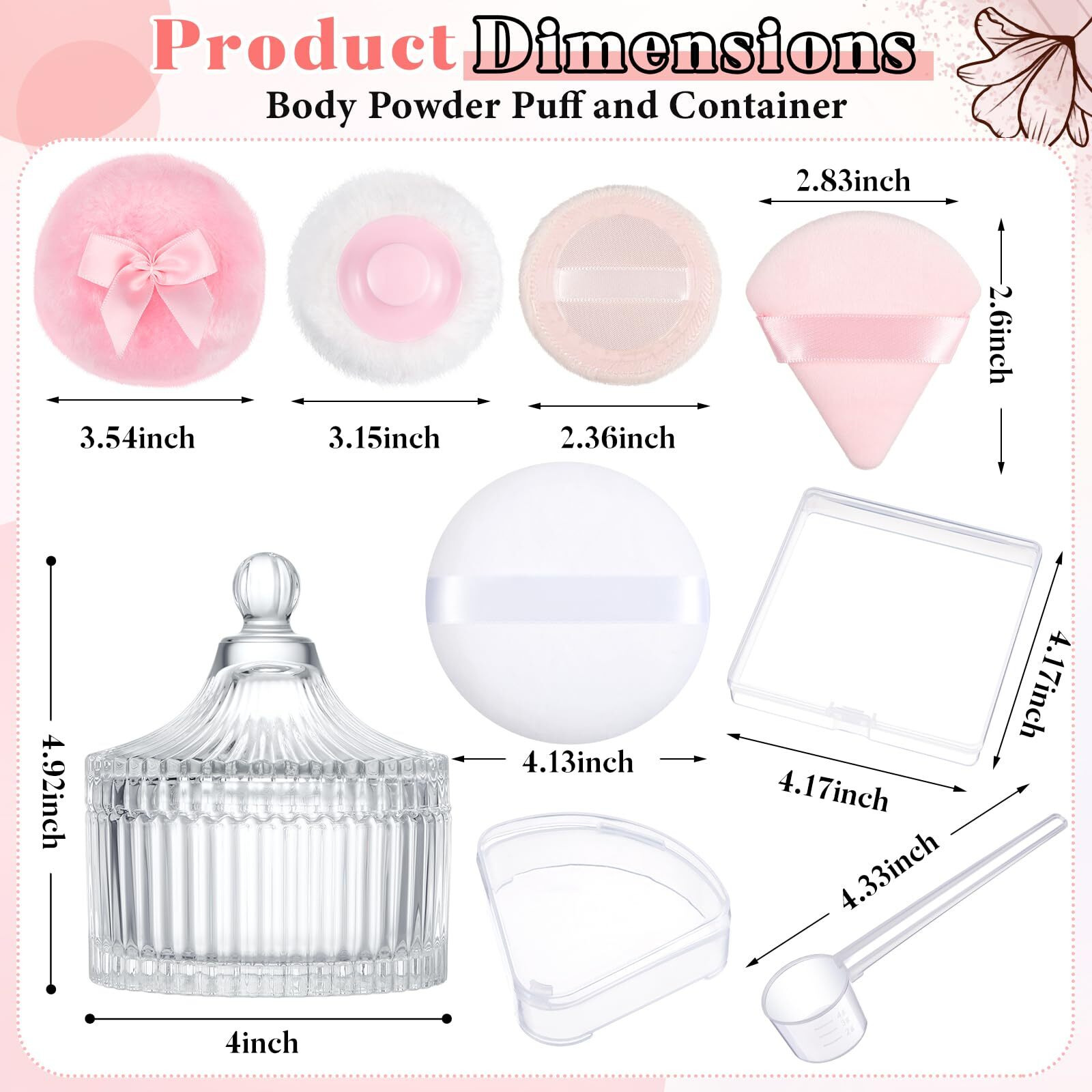 Tioncy 7 Pcs Large Body Powder Puff And Container Set Powder Container With Powder Puff Crystal Container Soft Washable Reusable Velour Face Body Glitter Powder Puff Wet Dry Makeup