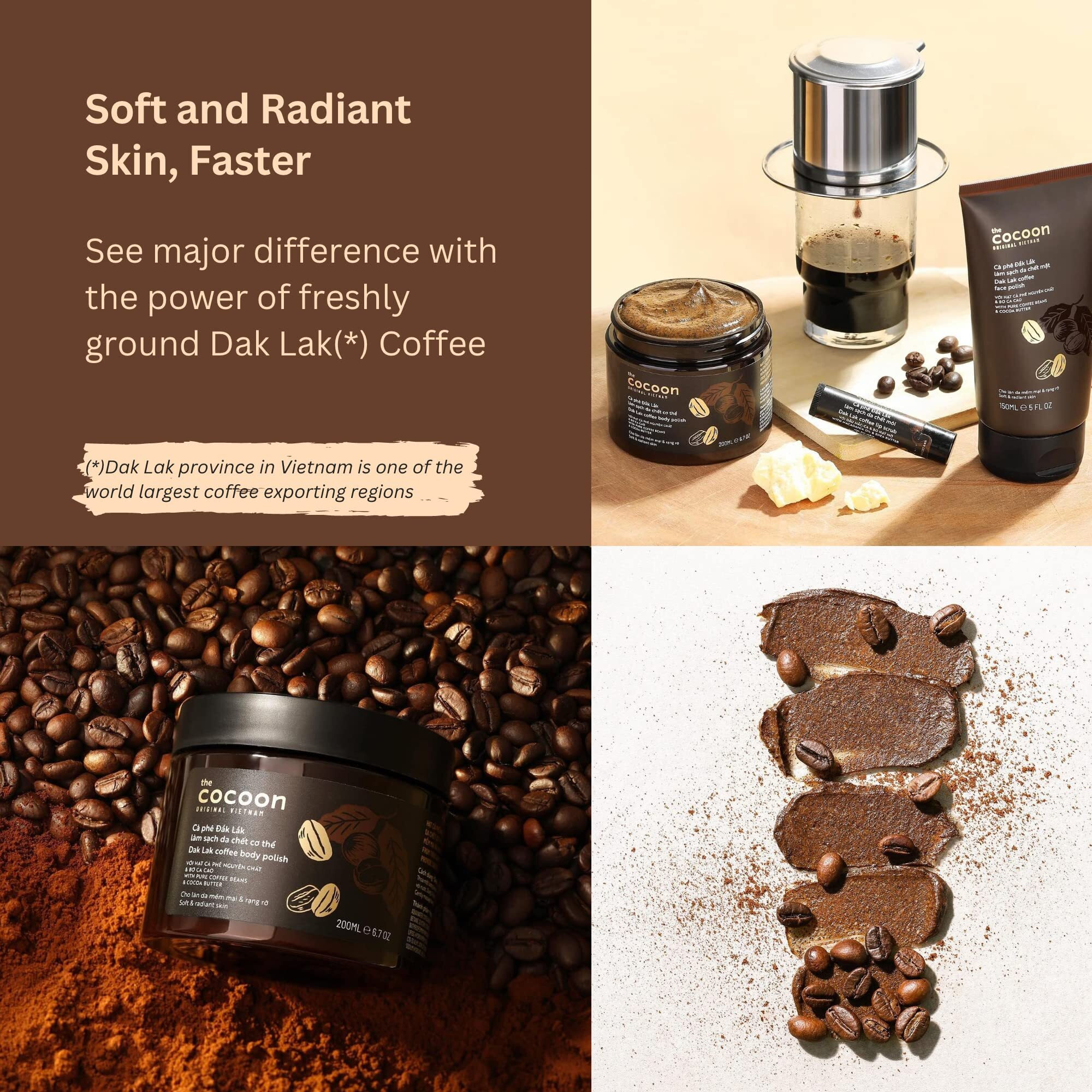 Cocoon Dak Lak Coffee Body Polish With Refill Bag. 100% Vegan Exfoliating Scrub For Smooth & Glowing Skins | Reduce Stretch Marks, Acne & Cellulite | Gift For Coffee Lovers (27 Fl Oz)