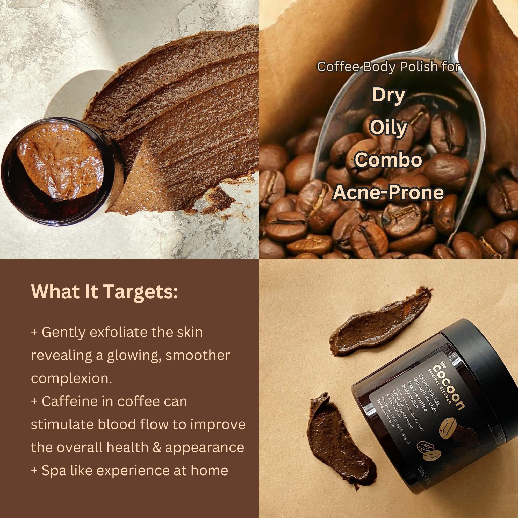 Cocoon Dak Lak Coffee Body Polish With Refill Bag. 100% Vegan Exfoliating Scrub For Smooth & Glowing Skins | Reduce Stretch Marks, Acne & Cellulite | Gift For Coffee Lovers (27 Fl Oz)
