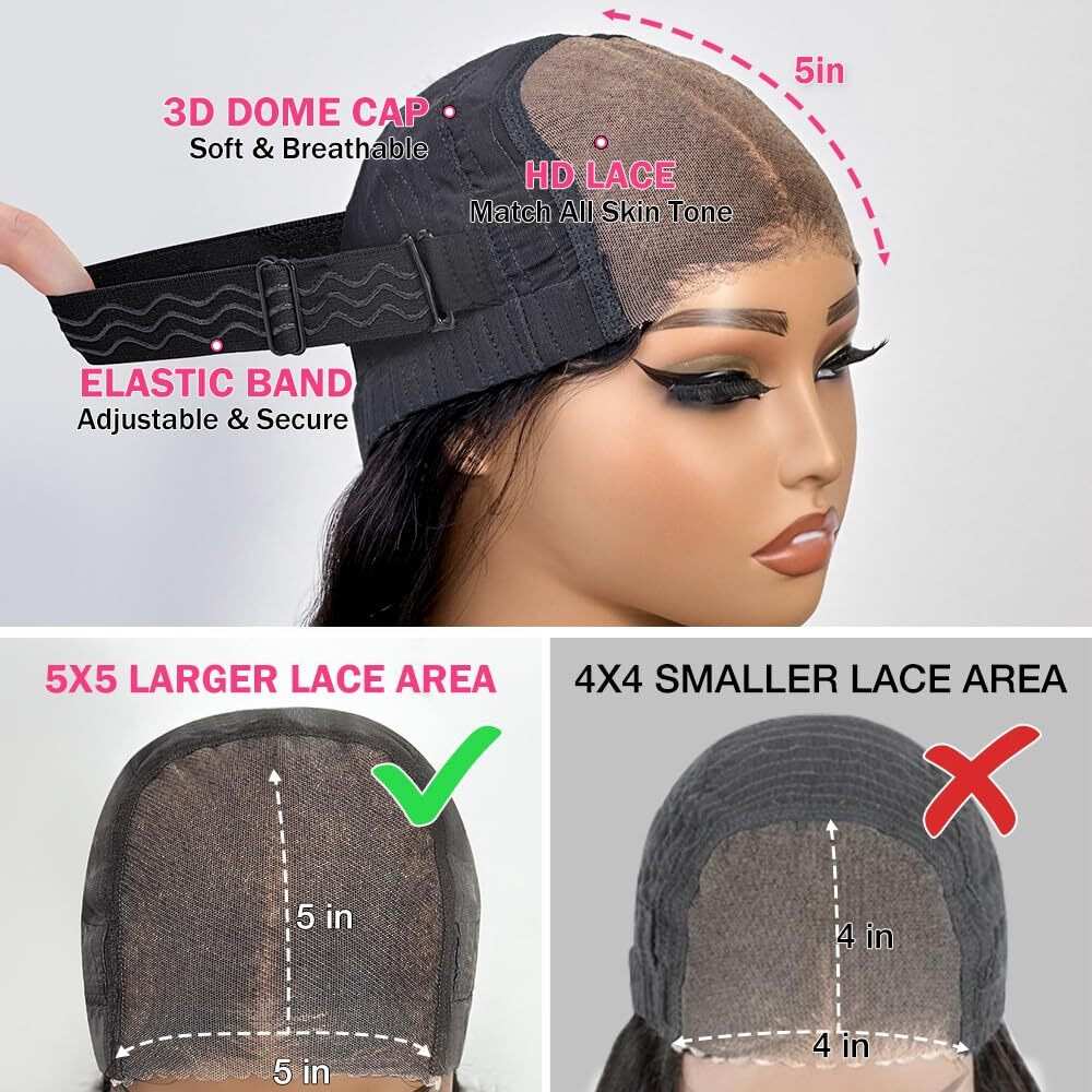 Amuopz Glueless Wigs Human Hair Pre Plucked Pre Cut 5X5 Hd Lace Closure Wigs Human Hair Bob Upgraded No Glue Body Wave Lace Front For Black Women 200 Density(12 In)