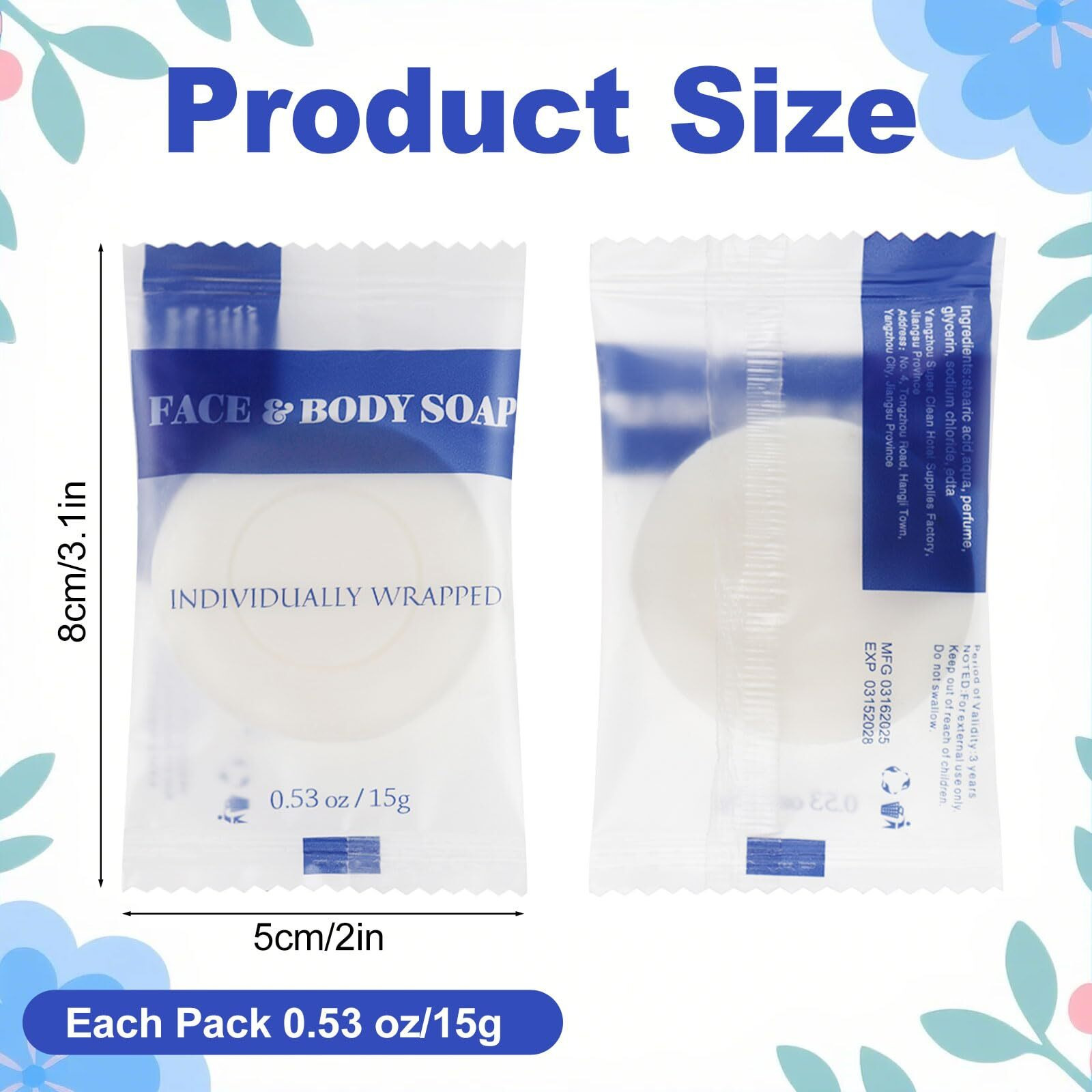 Travel Size Bar Soap In Bulk, Individually Wrapped Disposable Mini Soap For Hand Face & Body Mini Toiletries Amenities Kit Hotel, Shelter/Homeless/Nursing Home/Charity/Motel/Guest 0.53 Oz (30 Pack)