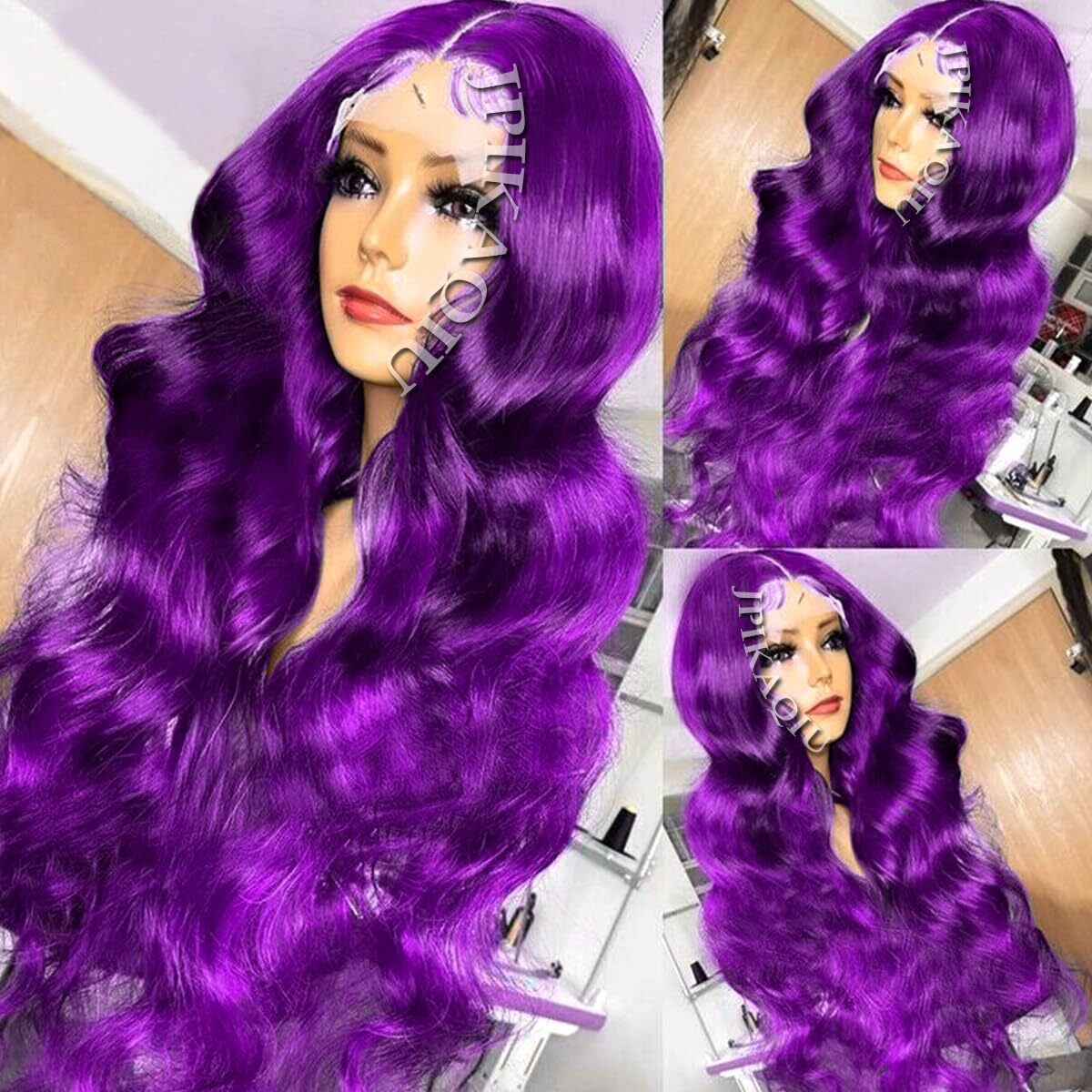 Jpikaqiu Purple Synthetic Lace Front Wig 24 Inch Long Body Wave Violet Lace Front Synthetic Wig Pre Plucked Hairline Glueless Heat Resistant Fiber Hair Wig For Fashion Women