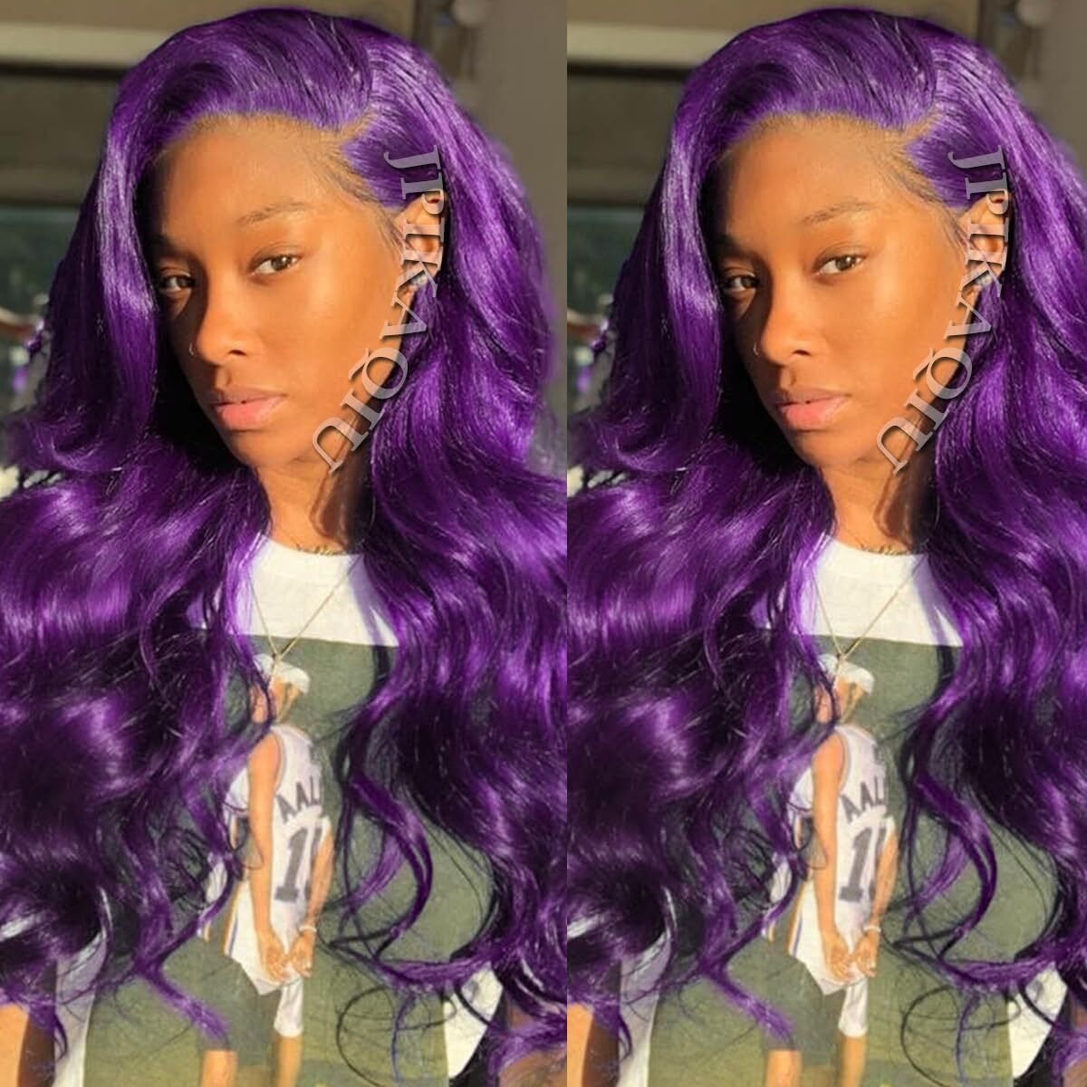 Jpikaqiu Purple Synthetic Lace Front Wig 24 Inch Long Body Wave Violet Lace Front Synthetic Wig Pre Plucked Hairline Glueless Heat Resistant Fiber Hair Wig For Fashion Women