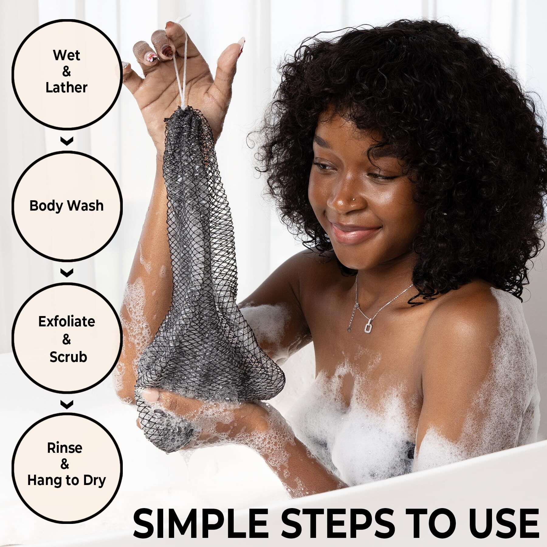 African Net Sponge Authentic - Afro Scrub Exfoliating Net Sponge With Knots - African Bath Sponges For Body Scrubber Exfoliator - Back Scrubber For Shower Bathing Accessories