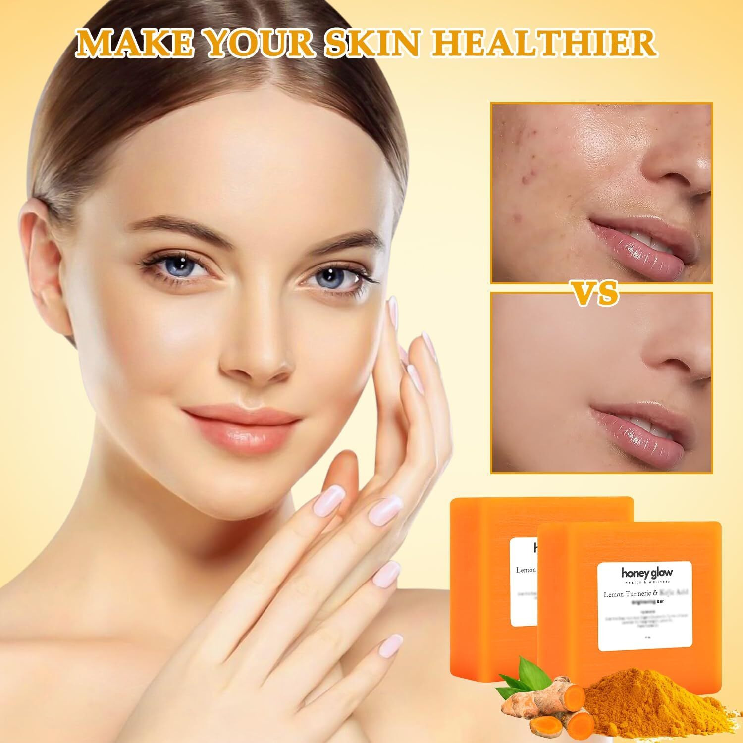 Cijikos Honey Glow Lemon Turmeric Kojic Soap Bar, Honey Glow Turmeric Soap, Lemon Kojic Soap, Turmerices Soapes Bar For Face & Body, Natural Turmerics Handmade Soaps For All Skin Types (3Pcs)